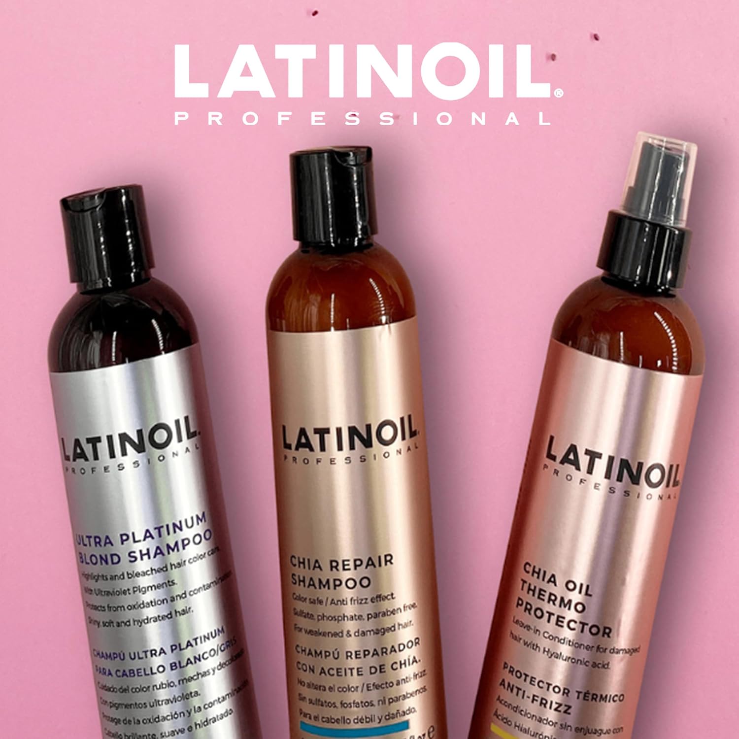 LATINOIL - Ultra Platinum Blond Shampoo – Sulfate-Free Purple Toner for Blonde, Bleached, or Gray Hair – Neutralizes Yellow & Brassy Tones – Contains Chia Oil, Amino Acids & Antioxidants – 250ml