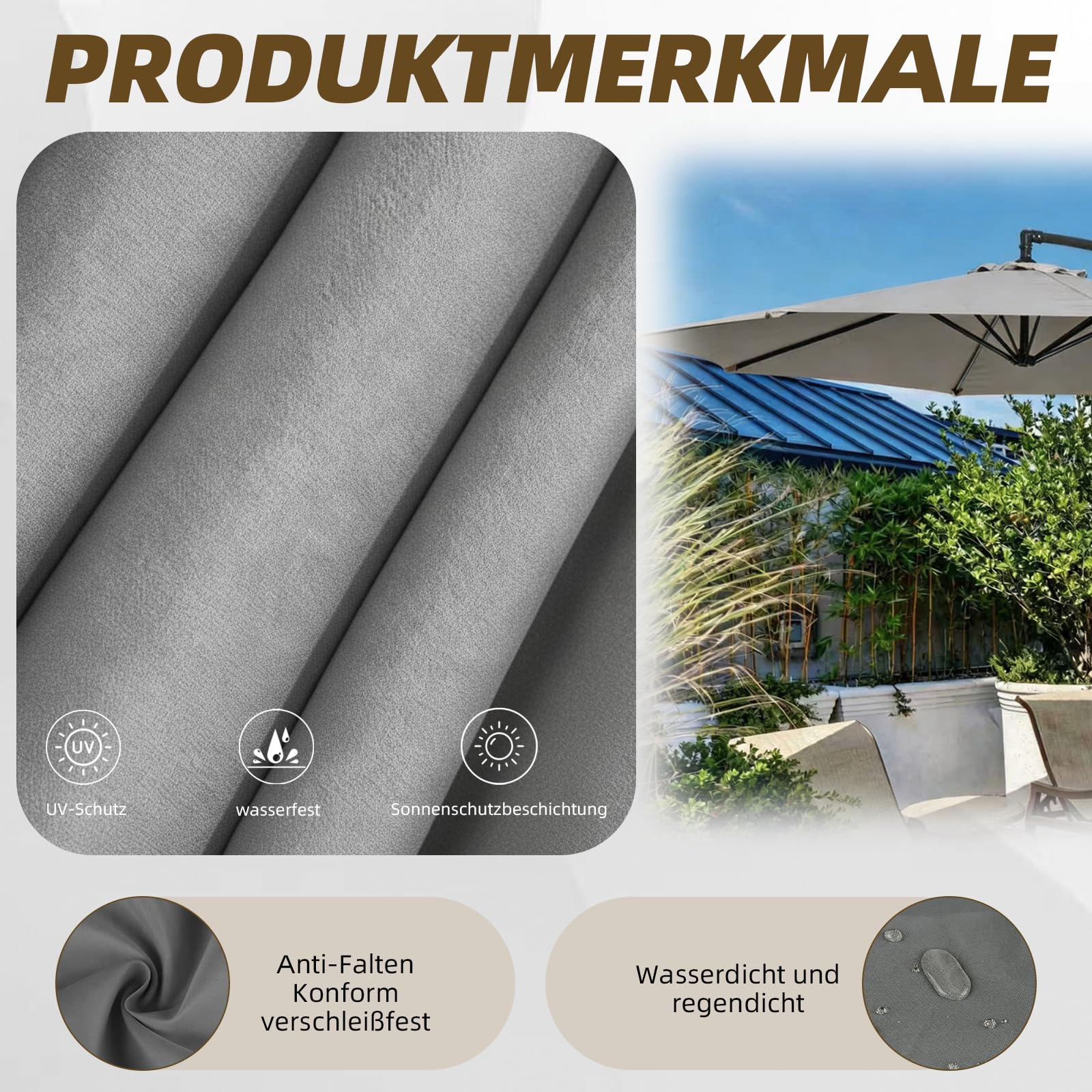 Sonnenschirm Ersatzbezug aus Polyesterstoff, Terrassenschirm Bespannung, für Hof, Garten, Strand und Pool