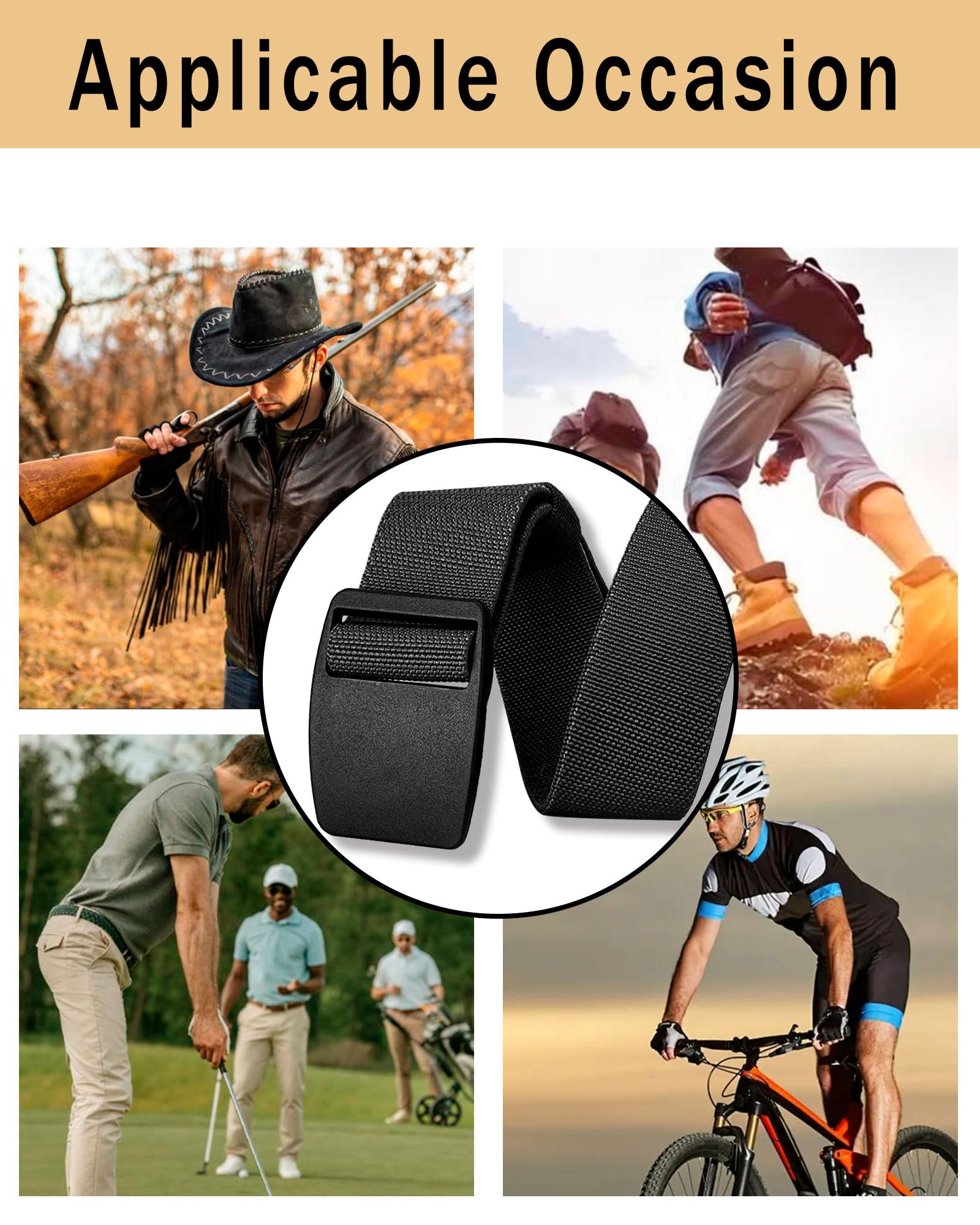 Cinturón de nylon libre de metal para hombres correa militar extensible web con hebilla de plástico, Negro - 5