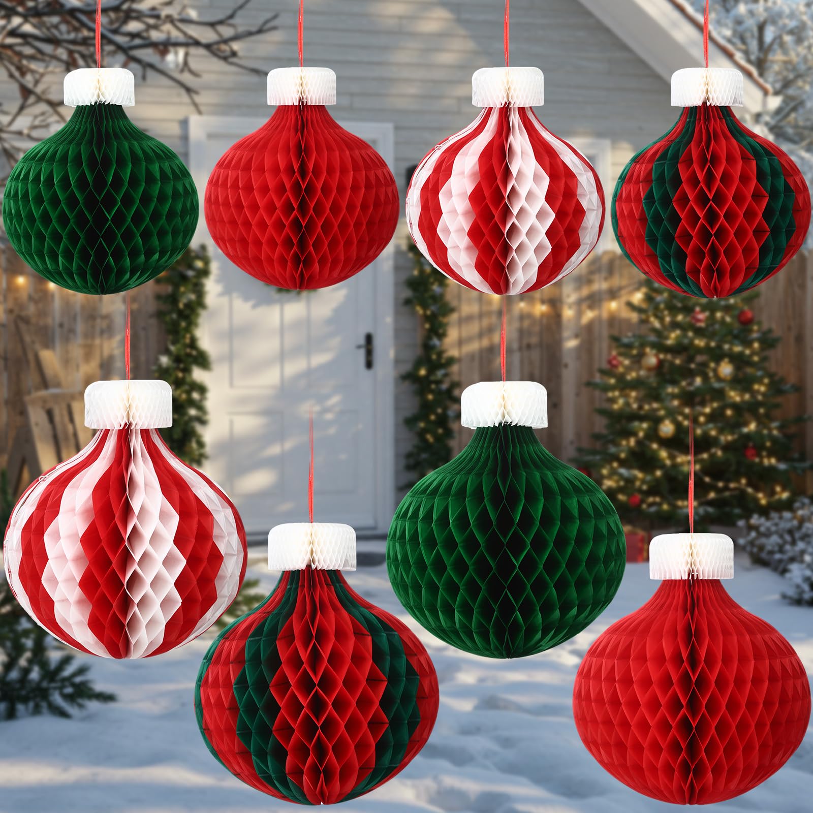 Décorations de Noël Jumbo en papier bonbon AmazingSpark - Kit de 8 pièces rouge et vert