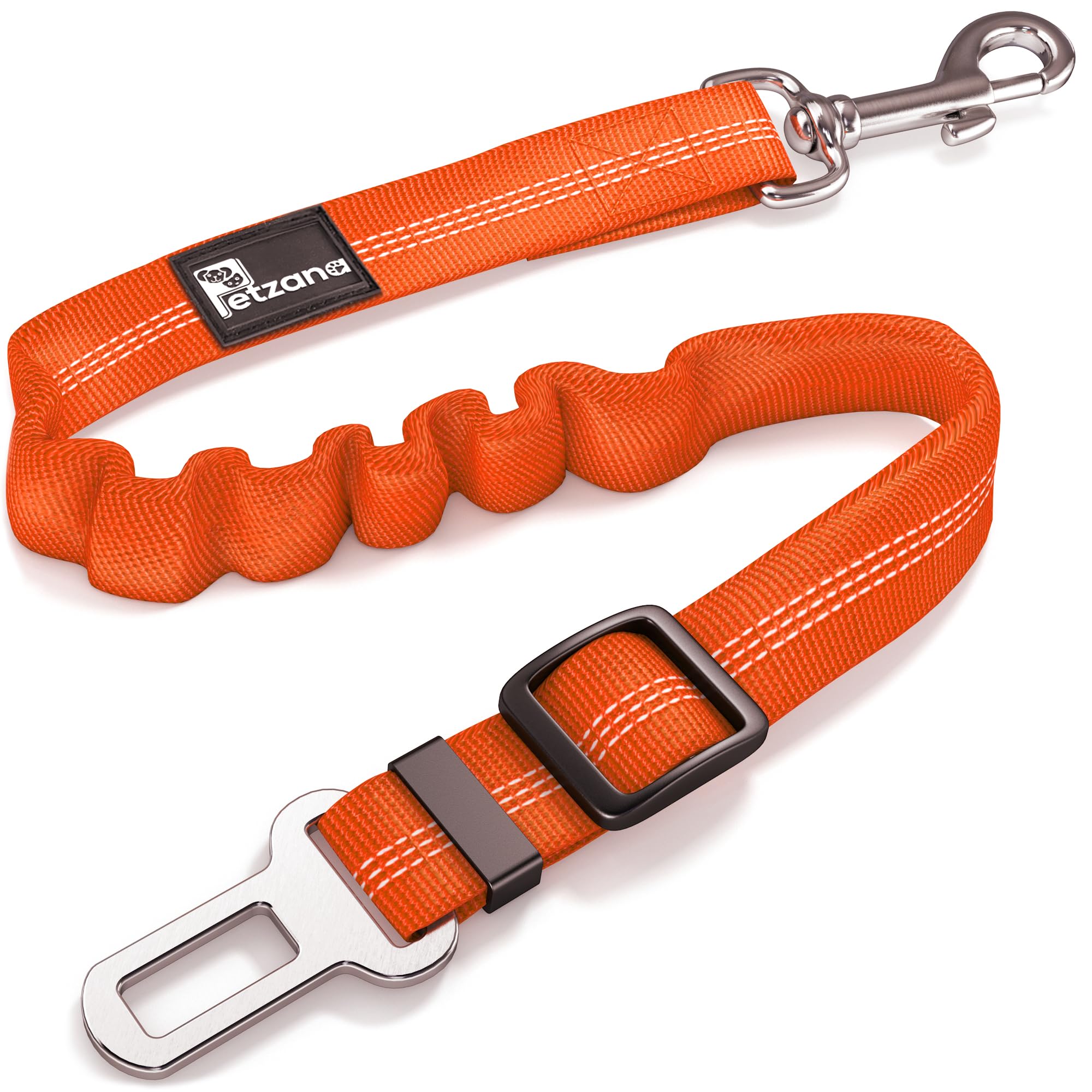 Seat Belt for Dogs with Elastic Bungee Buffer | Car Travel Accessories for Dogs Adjustible, Elastic (Orange)
