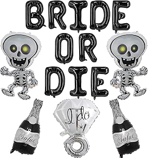 Bride or Die Bachelorette Party Decorations Black and Silver,Bride or Die Balloons for Bridal Shower Hen Engagement,Skull and Ring Foil Balloon for Halloween Wedding Bachelorette Party Supplies