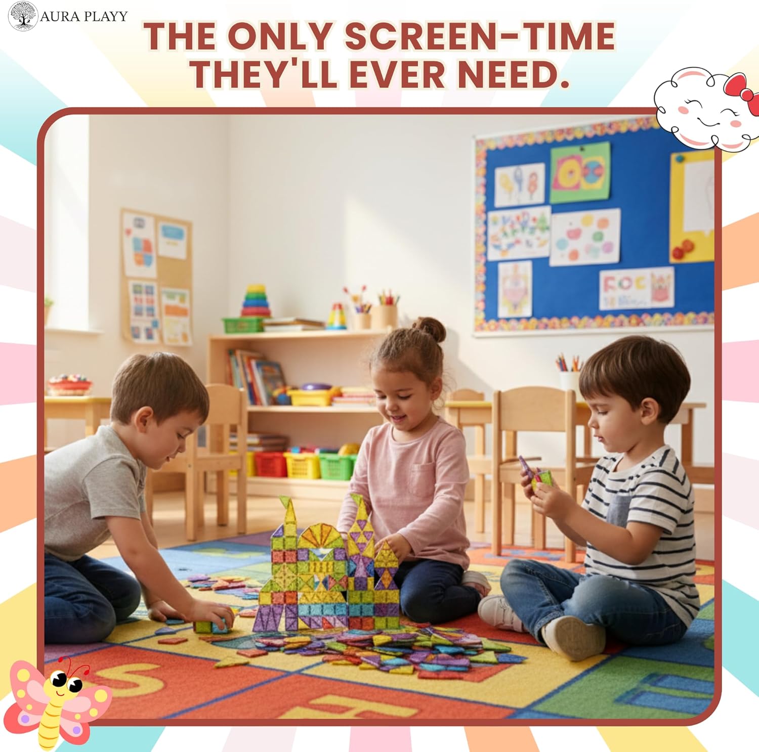 55-Piece Magnetic Tiles Set – Creative 3D STEM Building Toy for Kids
