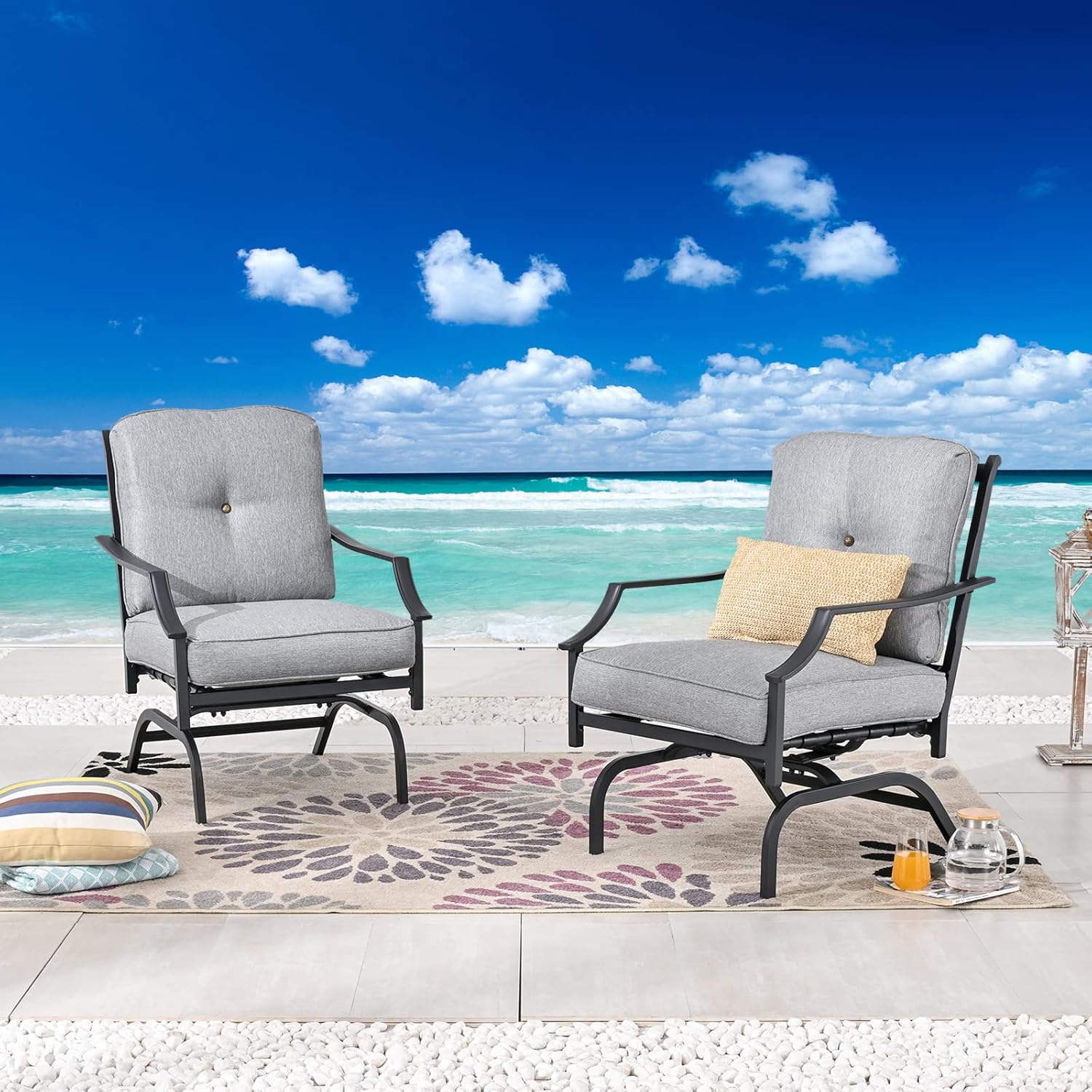 Festival Depot Patio Dining Chair Set of 2 Metal Armchairs with Thick Cushions