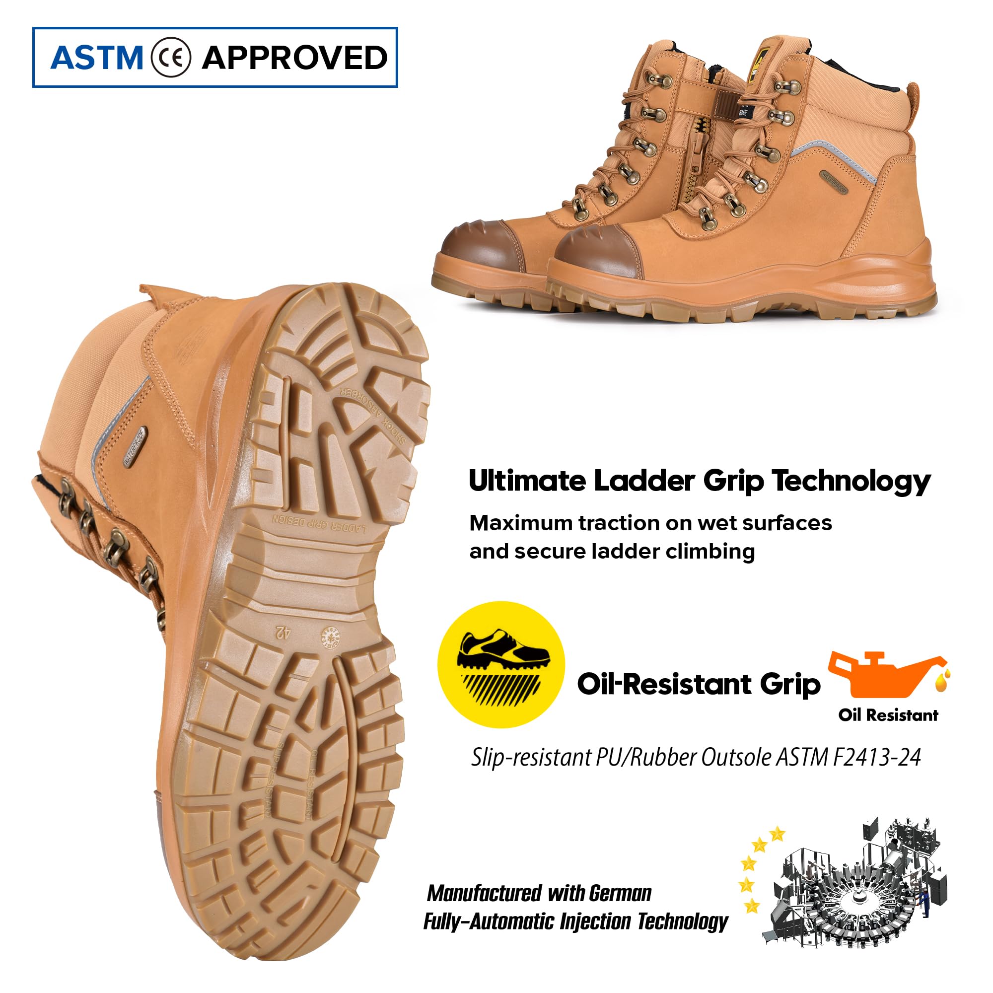 Mens SafetoeM-8577 zapatillas de seguridad - zapatillas de cabeza de acero dedos de los pies deslizamiento/resistente al aceite ESD impermeable cuero respirable S3S SR CI FO HRO