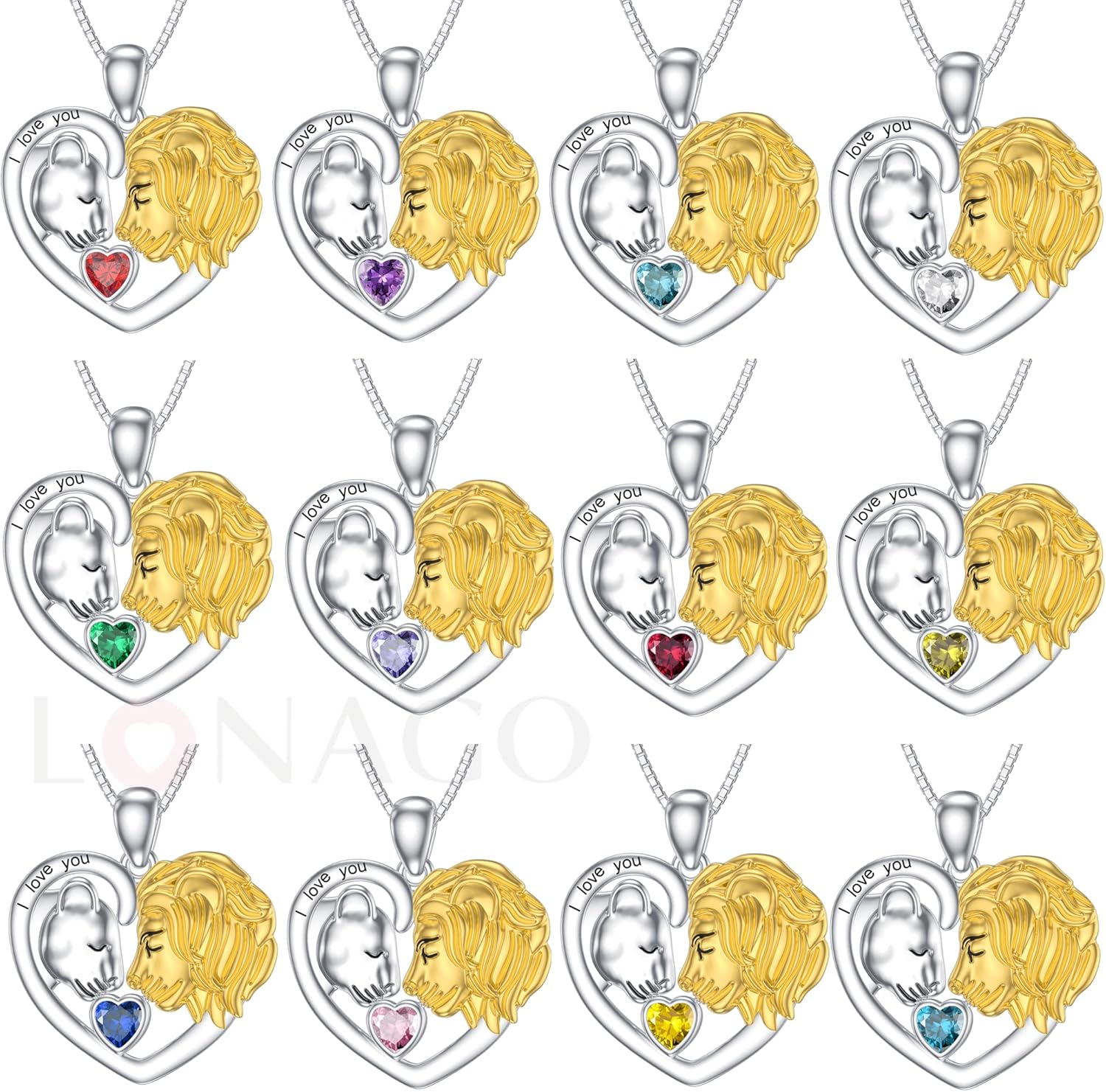 LONAGO Lion Heart Necklace Lioness and Lion Necklace Steling Silver Jewelry Gift for Women