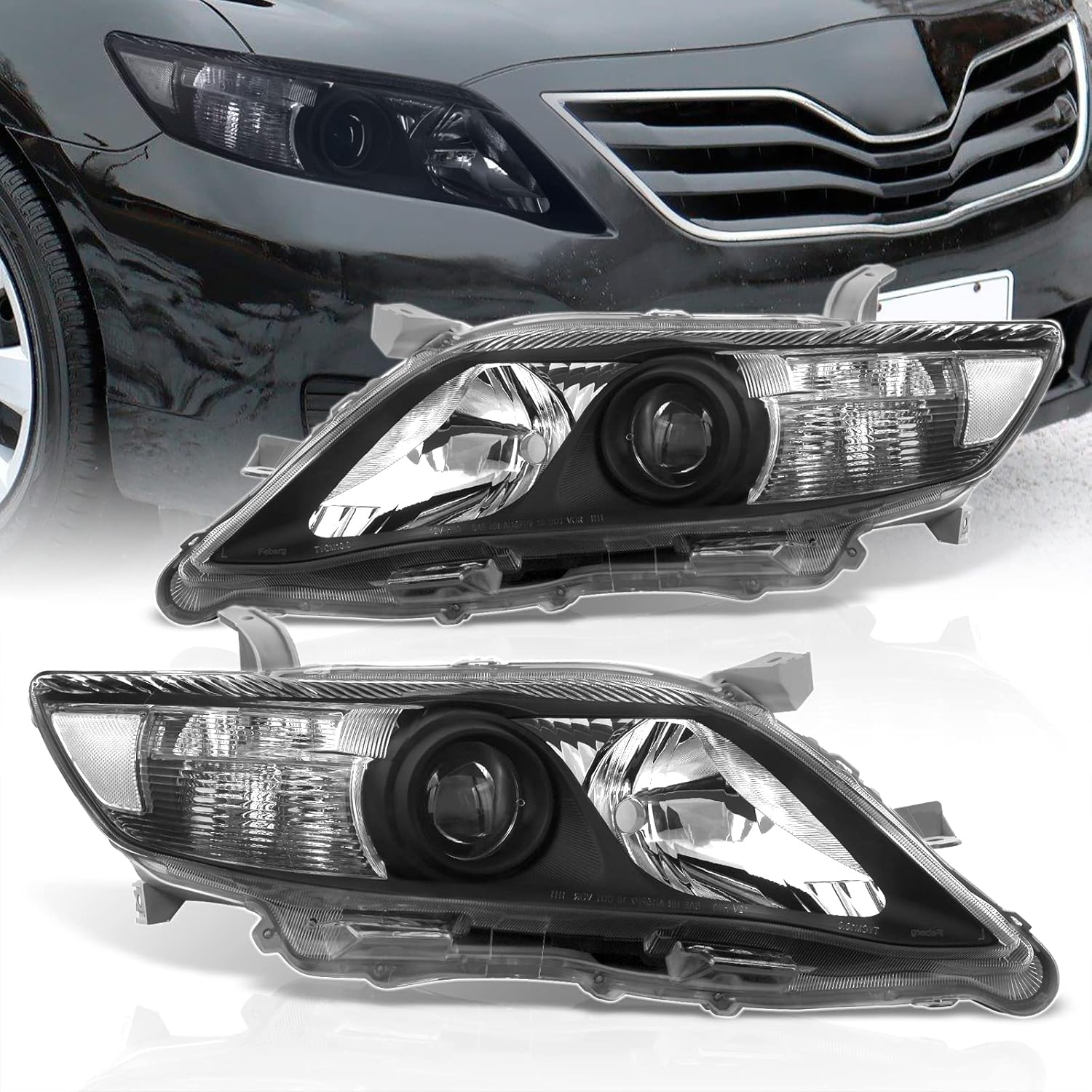 AJP Distributors Upgrade Front Bumper Halogen Projector Headlights Headlamps Driving Lights Signal Lamps Assembly Driver Passenger Set LH+RH Pair Compatible/Replacement For Camry XV40 2010 2011 10 11