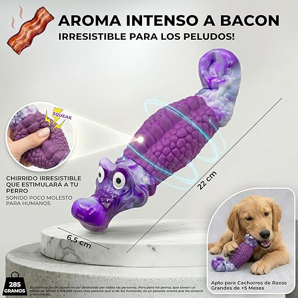 Zenir Juguete Perro Indestructible Cocodrilo con Aroma a Bacon | Juguetes para Perros Masticadores Agresivos Antiestres y Ansiedad | Mordedor Perro Resistente. Juguetes Perros Grandes y Medianos - 2