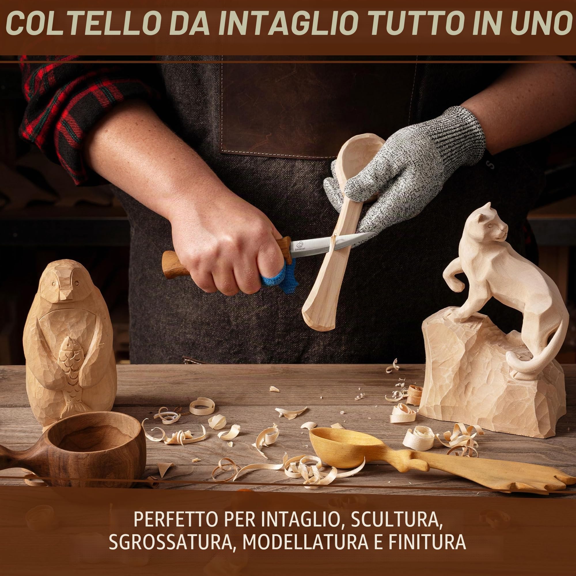 BeaverCraft C4 Coltello per Intaglio del Legno – Coltello Sloyd per Sgrossatura | Strumento per Intaglio di Cucchiai per Principianti e Professionisti