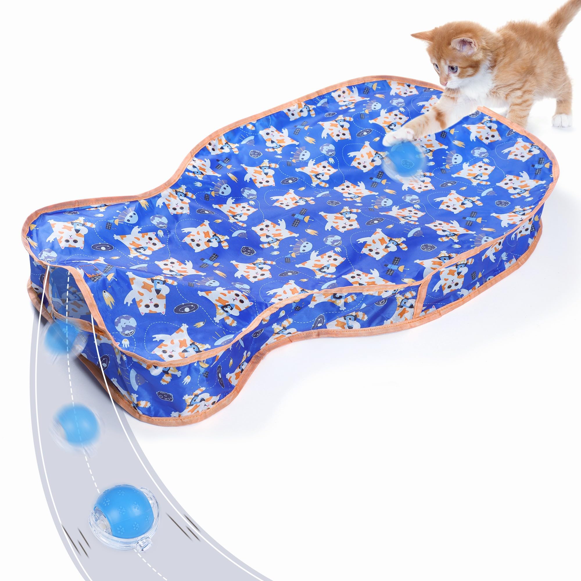 Paw Legend Interactive Cat Toy for Indoor Cats, Hide and Seek Cat Toy, Cat Play Mat, Automatic Motion Activated Cat Enrichment Toys, Electric Self-Moving Ball, Fast Rolling Ball in Pouch