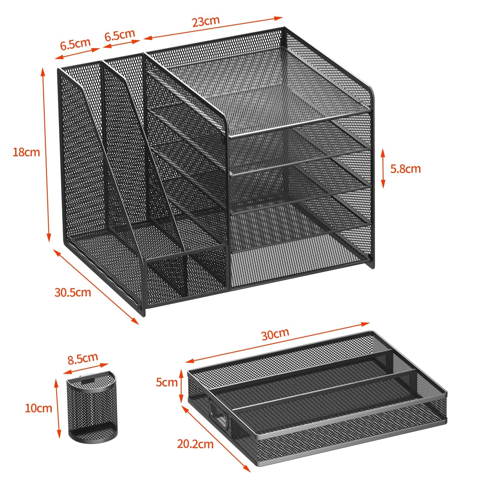 Schreibtisch Organizer mit Aktenhalter, 5-stufiger Papier Organizer mit Schublade und 2 Stifthaltern,Mesh Schreibtisch Akten Organizer mit Zeitschriftenhalter für büro organizer schreibtisch
