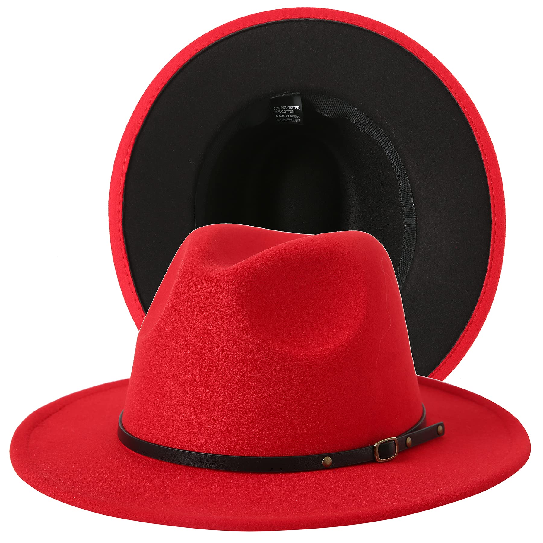JOYEBUY Women Lady Wide Brim Warm Wool Fedora Hat Classic Belt Panama Hat - - One Size