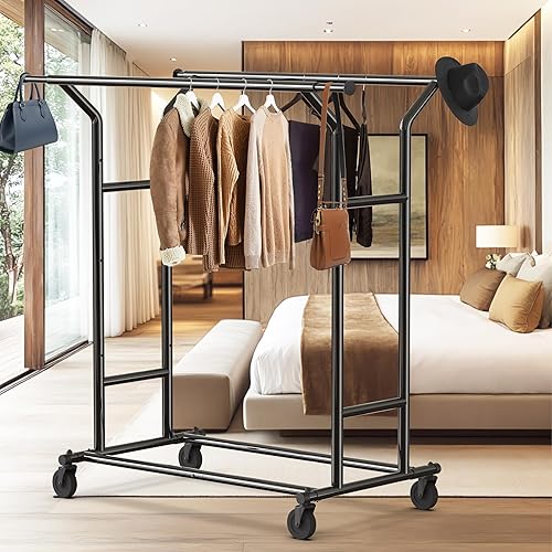 Miniatura 8 de Estante para ropa con doble carrillera para grandes comercios de SimpleHouseware en cromo