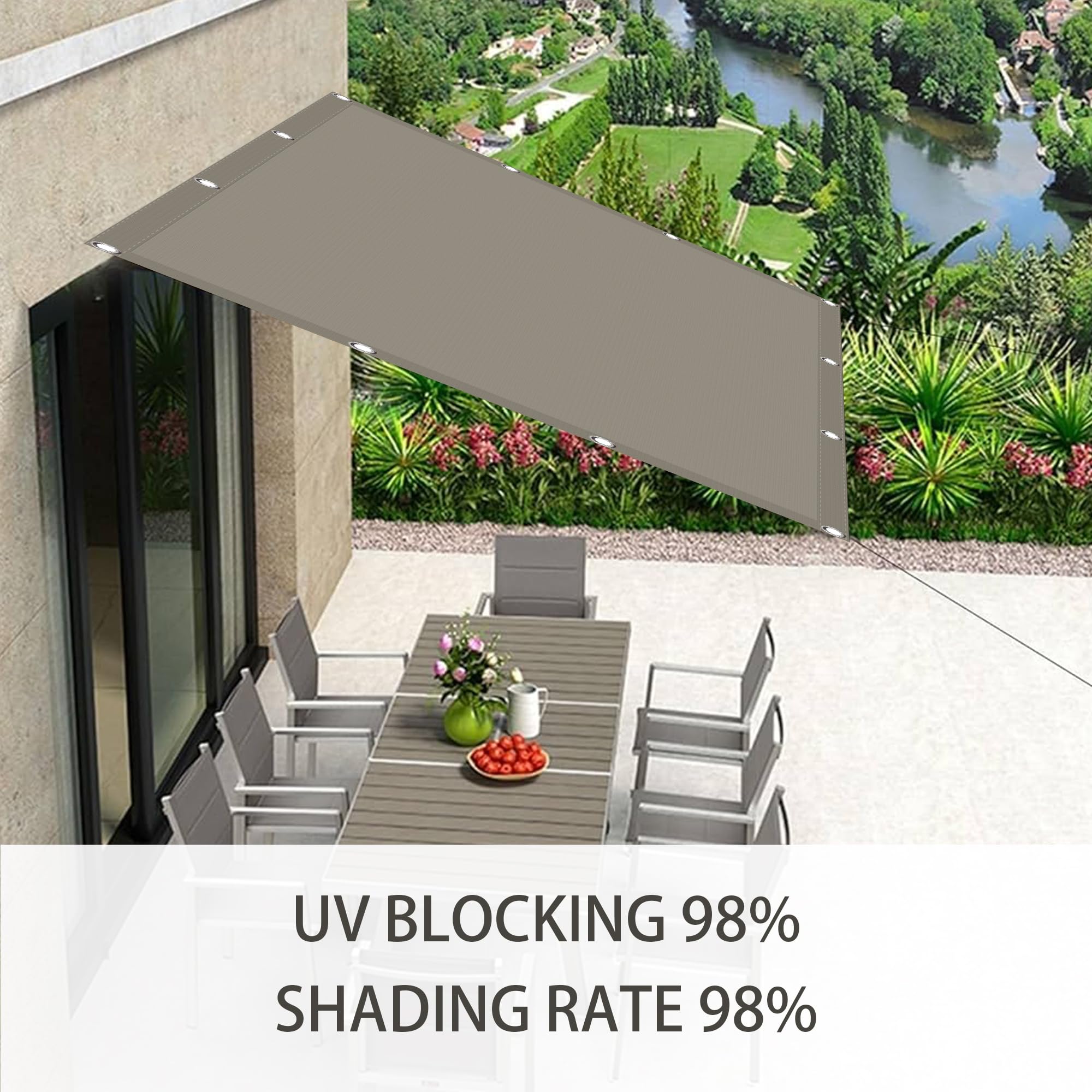 Kwadratowy Żagiel Przeciwsłoneczny 1.9 x 2.8 m Blokuj 98% Promieni UV Ogrodowa Siatka Cieniująca Blok UV Z Powłoką Pu, Z Przelotkami I Liną Do Ogrodu, złamana biel