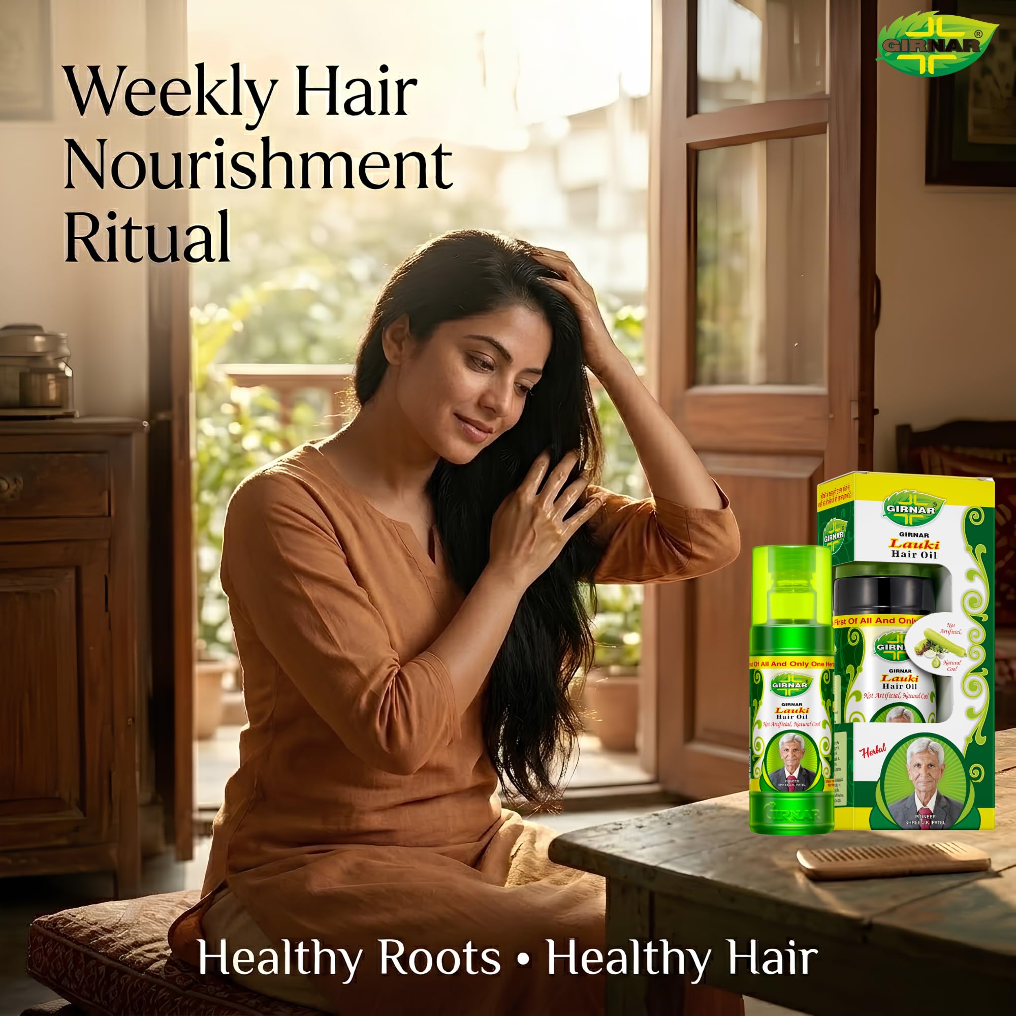 GIRNAR Lauki Hair Oil Ayurvedic 500ml with 14 Herbal Extracts, Gourd Oil for Hair Growth, Hair Fall Control & Deep Scalp Nourishment, Strong and Healthy Hair for Men & Women. 2