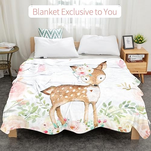 Miniatura 8 de Manta personalizada de ciervo con nombre para niña, manta personalizada con nombre para niños, manta suave de franela de ciervos, regalo