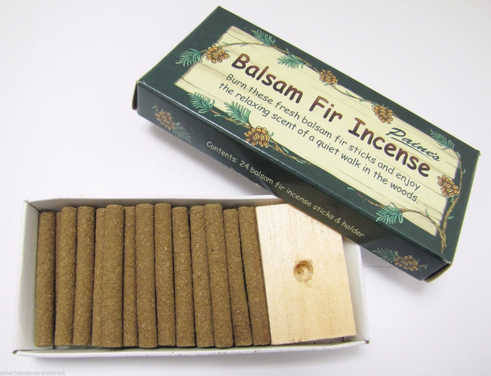 Paine'sIncense & Burner Comes with 24 Balsam Fir Sticks to Burn Wood Holder Lodge Style