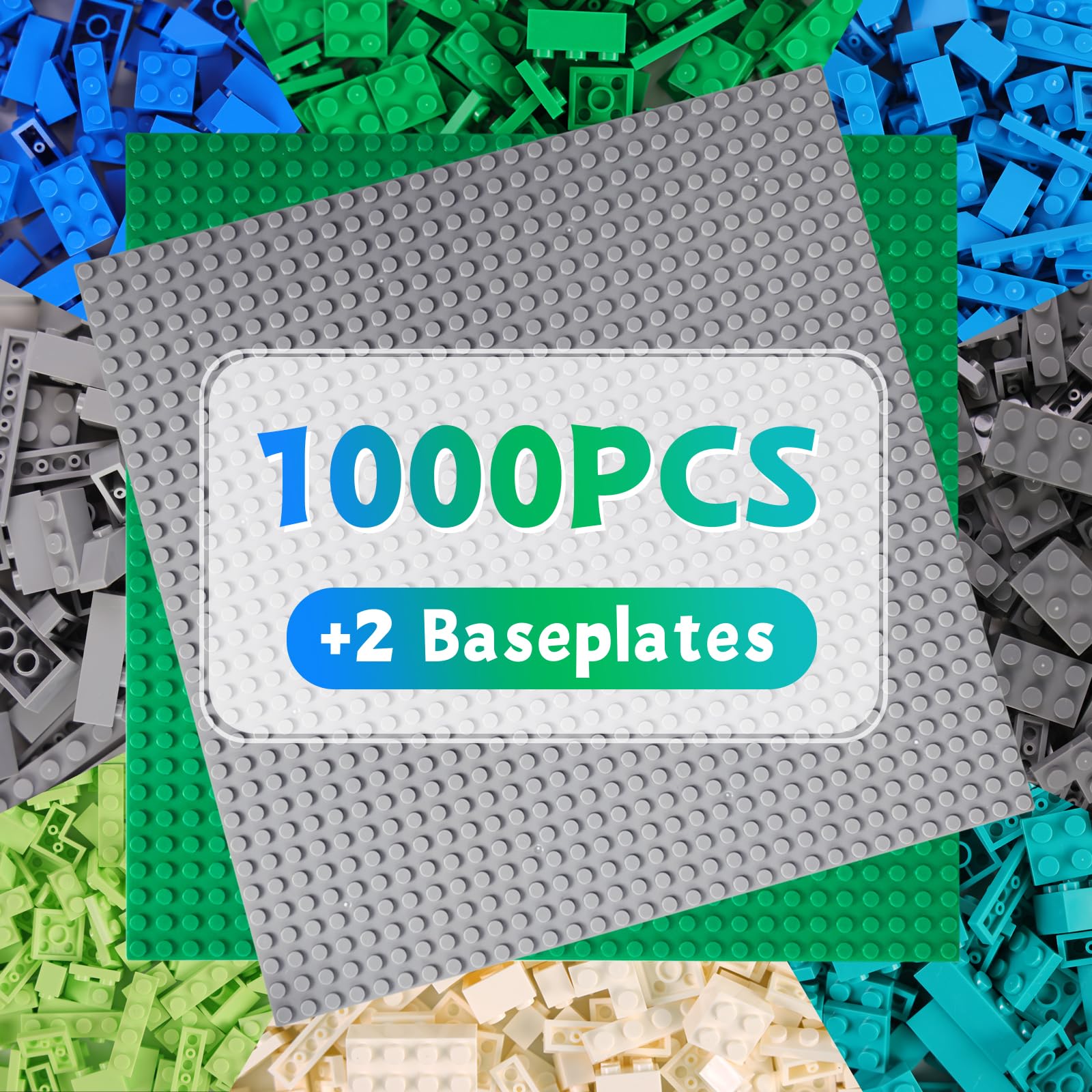 WYSWYG 1000 PCS Classic Building Bricks with 2 Baseplates (32x32) - Standard Size Basic Bulk Blocks Set Compatible with Major Brands, 8 Natural Colours for Forest & Ocean, STEM Toys for Kids Ages 6+