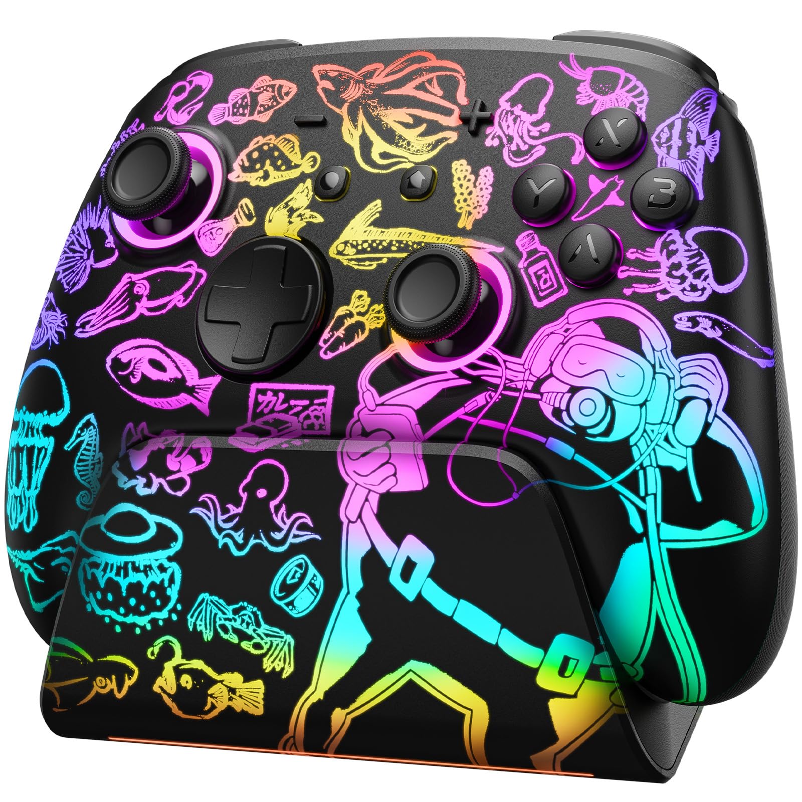 Funlab Controller Switch 2 Pro con Dock per Nintendo Switch 2/1/OLED, Wireless Luminex con Sveglia 1 Tocco/Effetto Hall / 7 LED/Turbo, Setup Gaming RGB - Licenza Ufficiale Dave the Diver