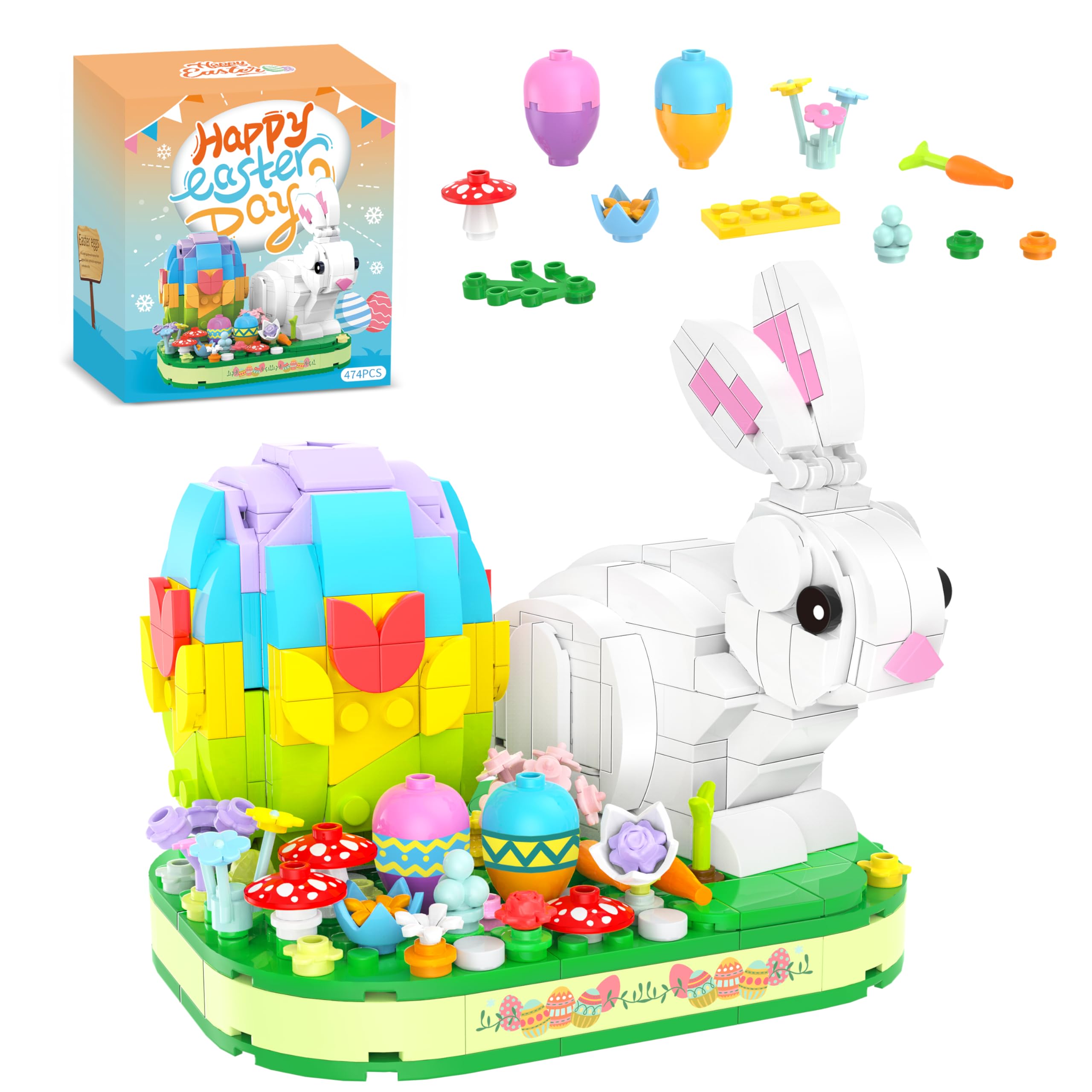 EngfaEaster Eggs and Bunny Building Toy Set, 474 PCS Easter Basket Stuffers, Easter Toy Gift for Boys Girls Teens Easter Egg Fillers Building Kit Easter Baskets for Kids