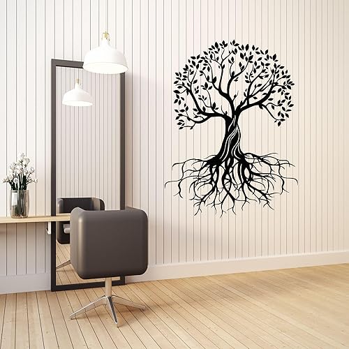 Vinilo decorativo para pared, diseño de árbol con raíces y bosque, naturaleza, decoración grande (g8653), color negro