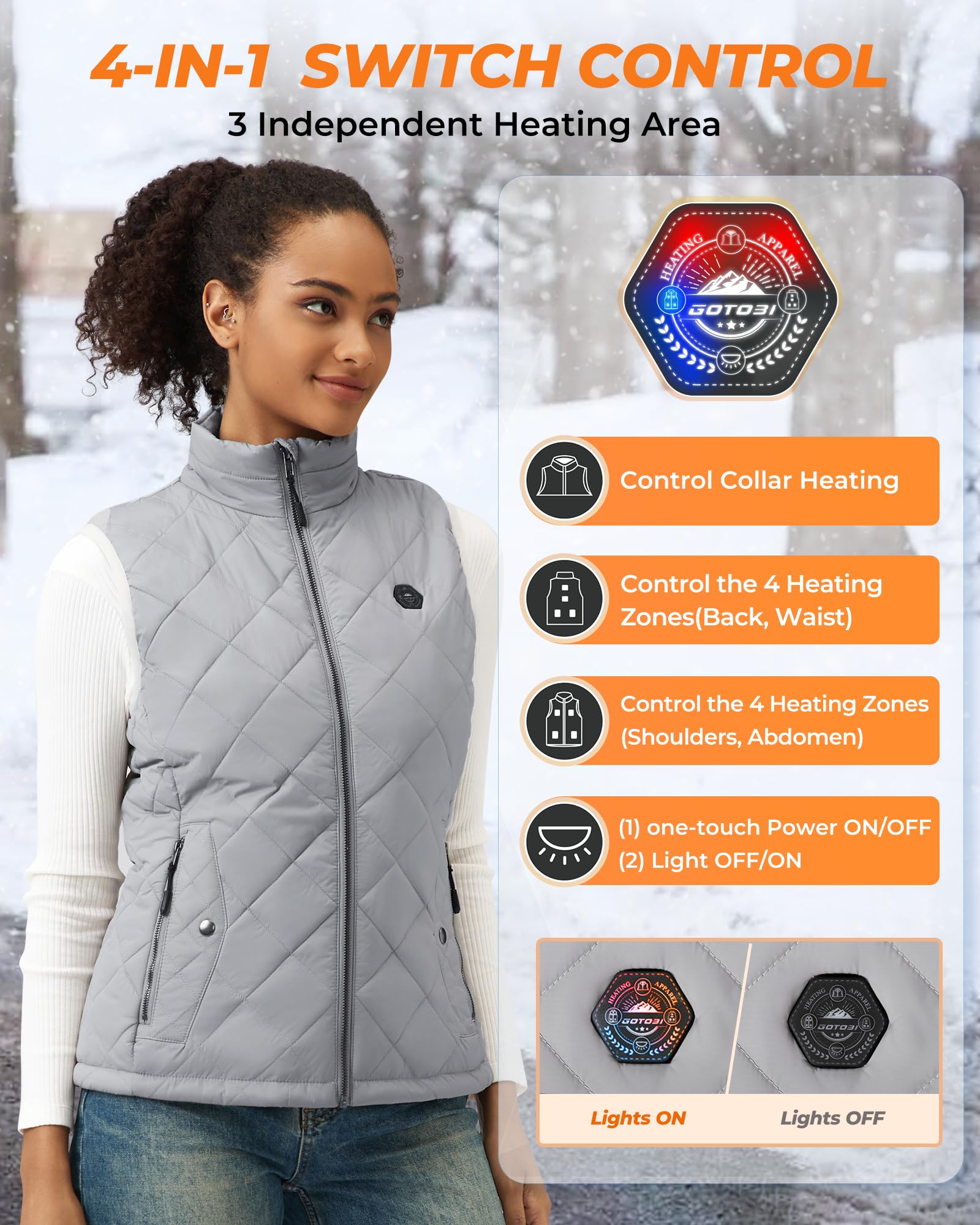 Gilet riscaldante da donna con power bank da 16000 mAh, con 9 zone di riscaldamento e 3 temperature regolabili, gilet riscaldato per attività all'aria aperta, colore: grigio, grigio., L