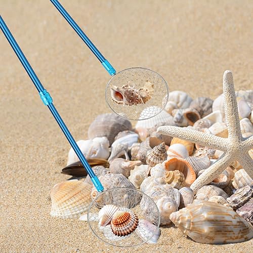 Miniatura 5 de Roshtia 2 juegos de tamiz de arena de diente de tiburón ajustable de mango largo para playa, metal para playa, tamiz de arena para playa, aseo de