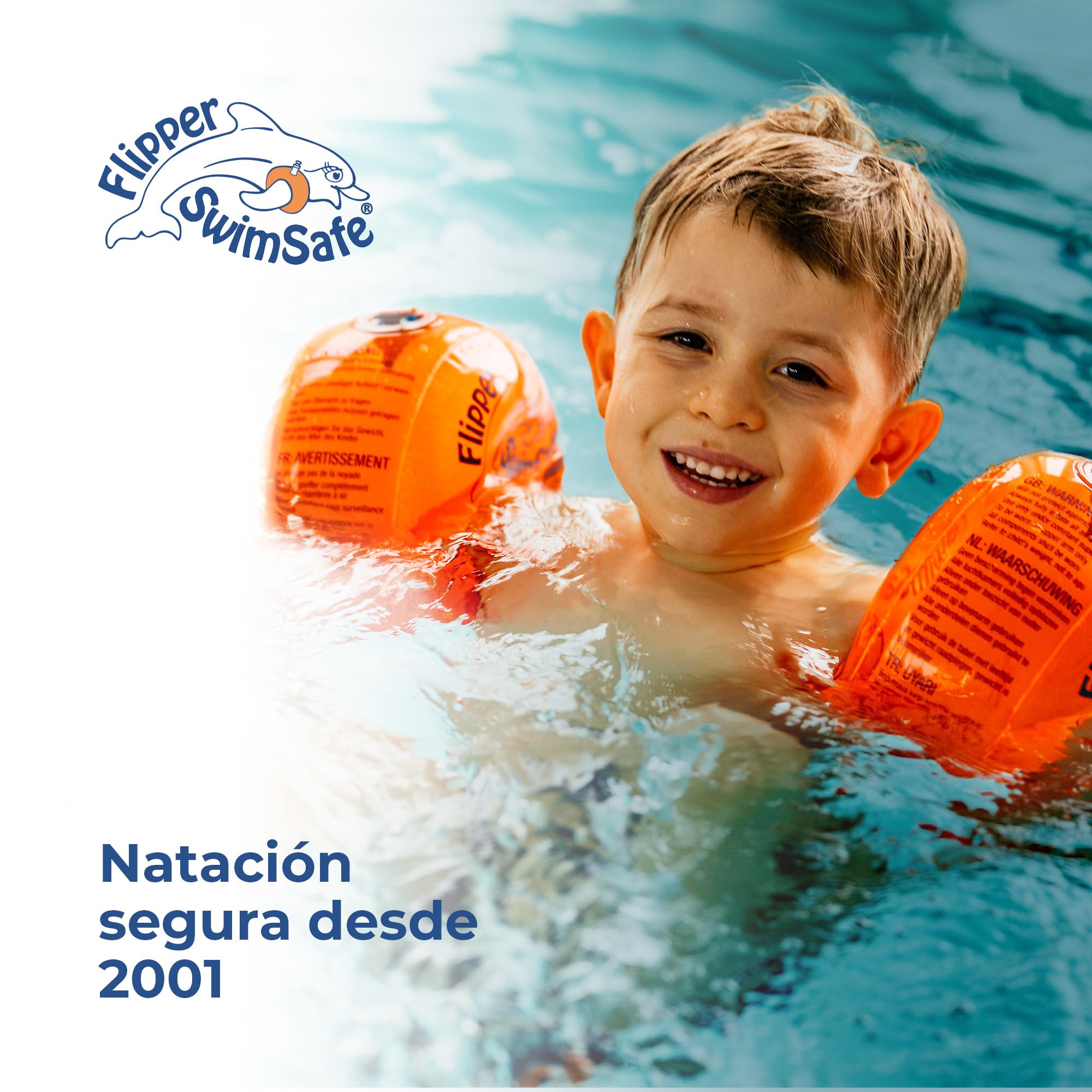 Flipper SwimSafe - Ayuda de natación para niños pequeños, Manguitos con núcleo de Espuma de Polietileno irrompible para Aprender a Nadar, Ganador de la Prueba Stiftung Warentest 05/2024
