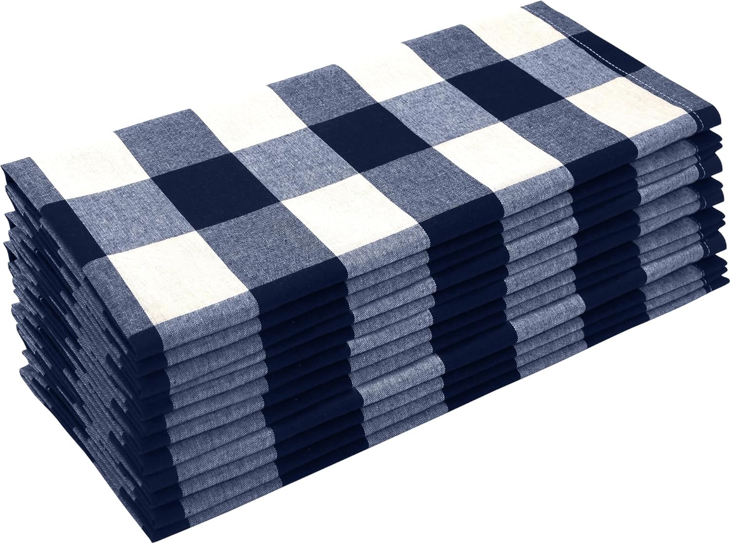 Cotton Blend Buffalo Plaid Table Napkins (Set of 12), 18 x 18 Inch Washable Dinner Napkins, Buffalo Checks Cloth Napkins for Restaurant, Wedding, Holiday, Farmhouse?Navy and White Navy Blue & White Napkin Set, 18x18"