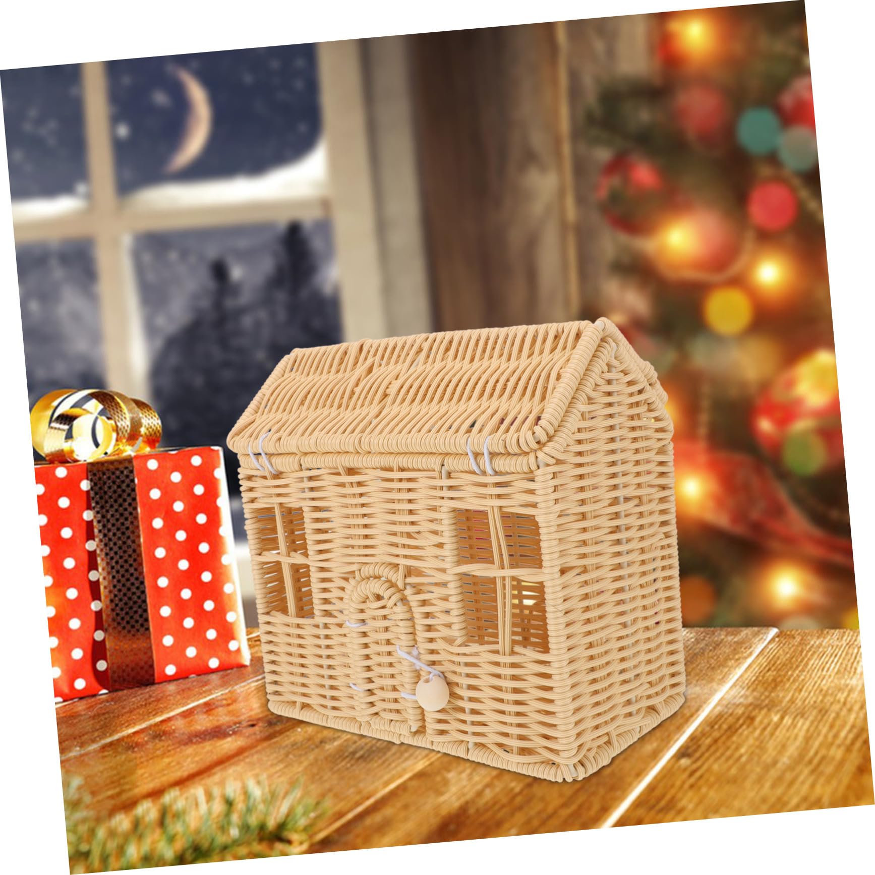 TOPBATHY Cesta Tejida Navideña de Casa para Dulces Chocolates y Bocadillos Cesta Tejida con Asa para Fiestas Navideñas Showers y Festividades