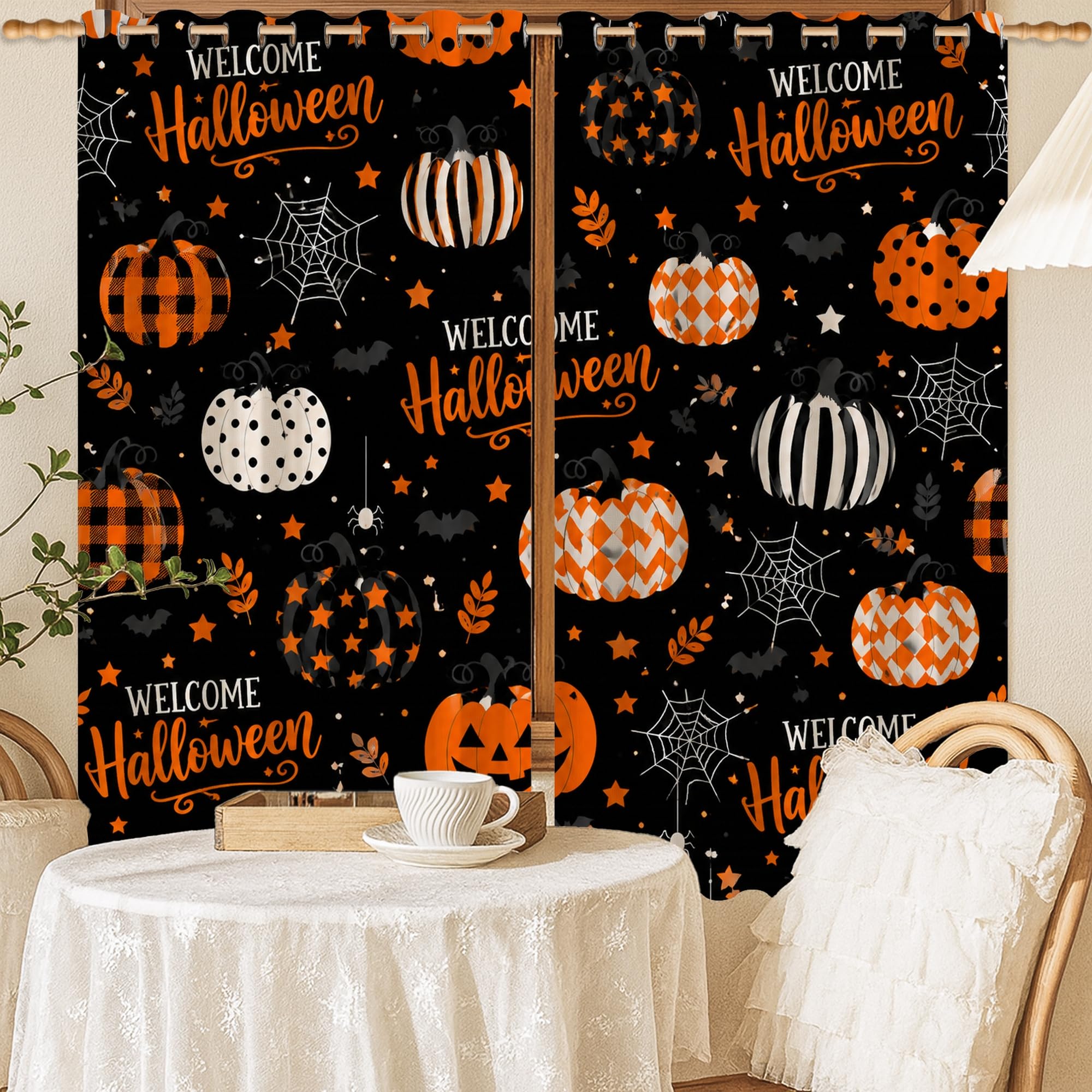 Rideaux occultants contre la lumière de rue | Décoration Halloween orange