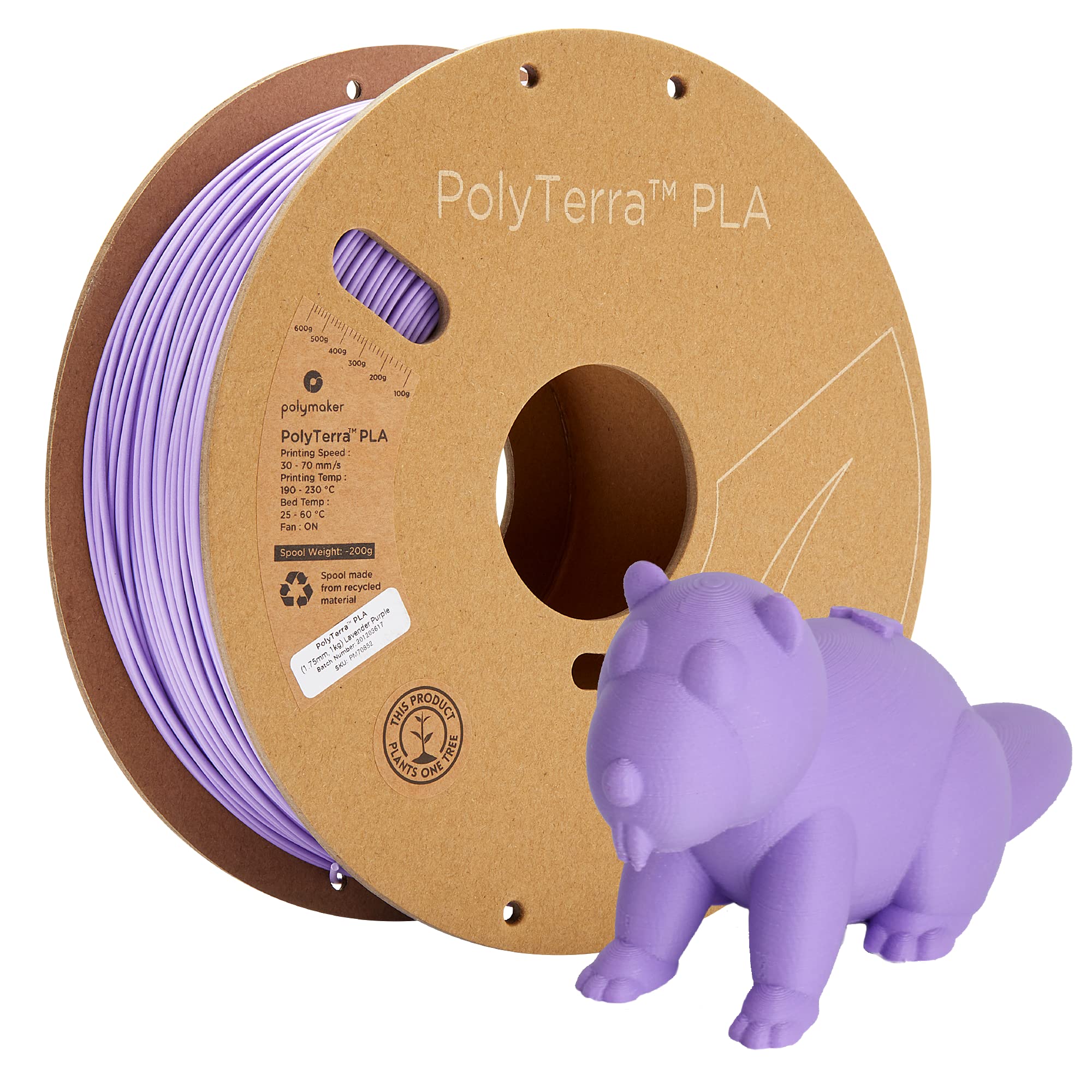 Polymaker PolyTerra PLA Lavender Purple 1.75mm 1kg 3D Printer Filament