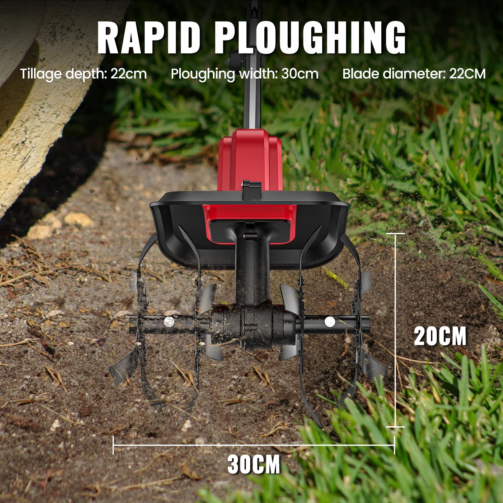 Motobloque eléctrico con batería para Makita 21V, motobinadora de jardín 550W, profundidad de trabajo del suelo 22cm, ancho de trabajo 30cm, 350 rpm, motocultor eléctrico con 2 baterías, doble