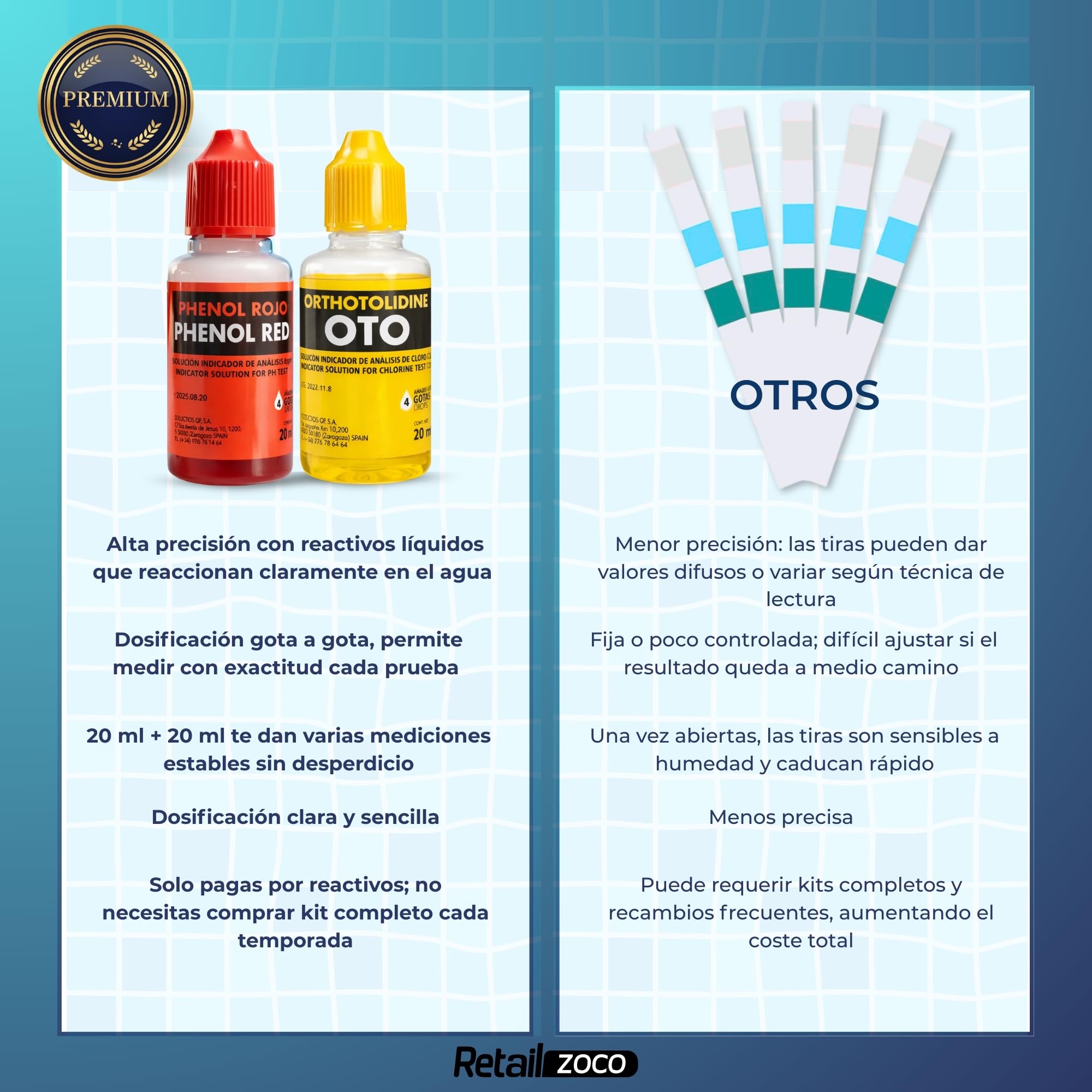 Recambio Test Kit Cloro y pH, Bote liquido Phenol y Oto en gotas, Accesorios Piscina Básico, Apto para cualquier tipo de agua, Contiene 20 ml de Phenol y 20 ml OTO en gotas - imagen 4