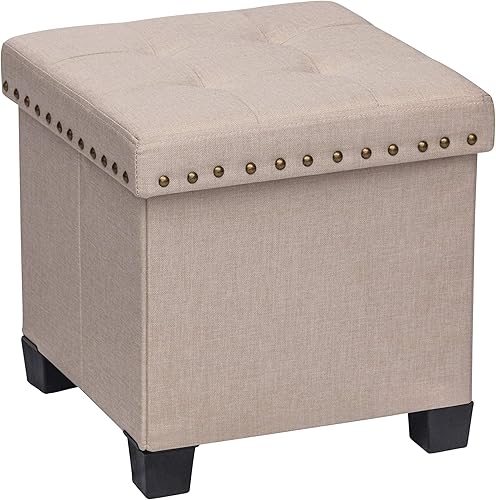 Miniatura 3 de Nathan James Payton - Reposapiés y asiento plegables, Espuma Tablero de partículas, Beige Beige - Otomana de almacenamiento,Gris - Otomana de