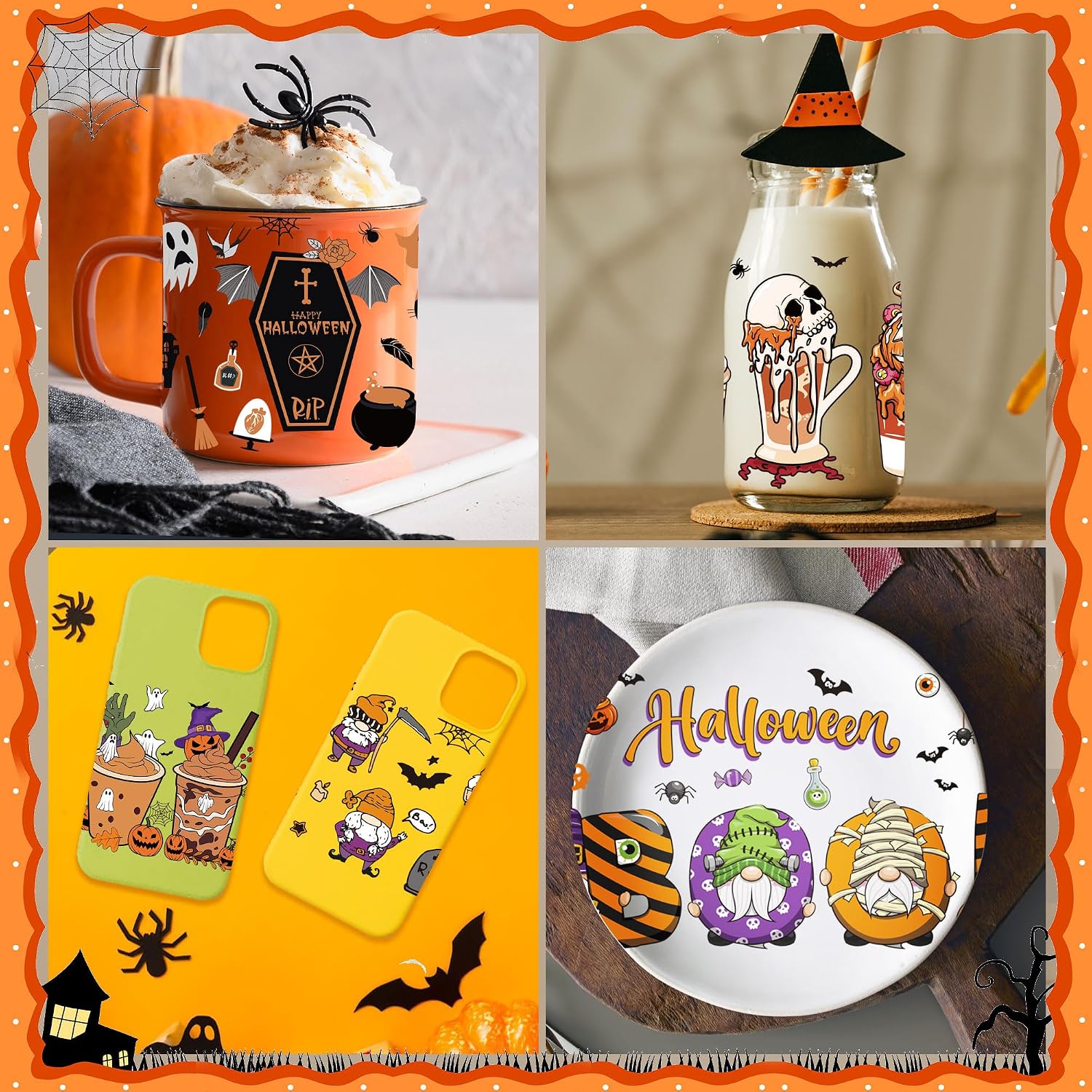 Halloween UV DTF Cup Wraps, Transfer Stickers for Glass Tumblers