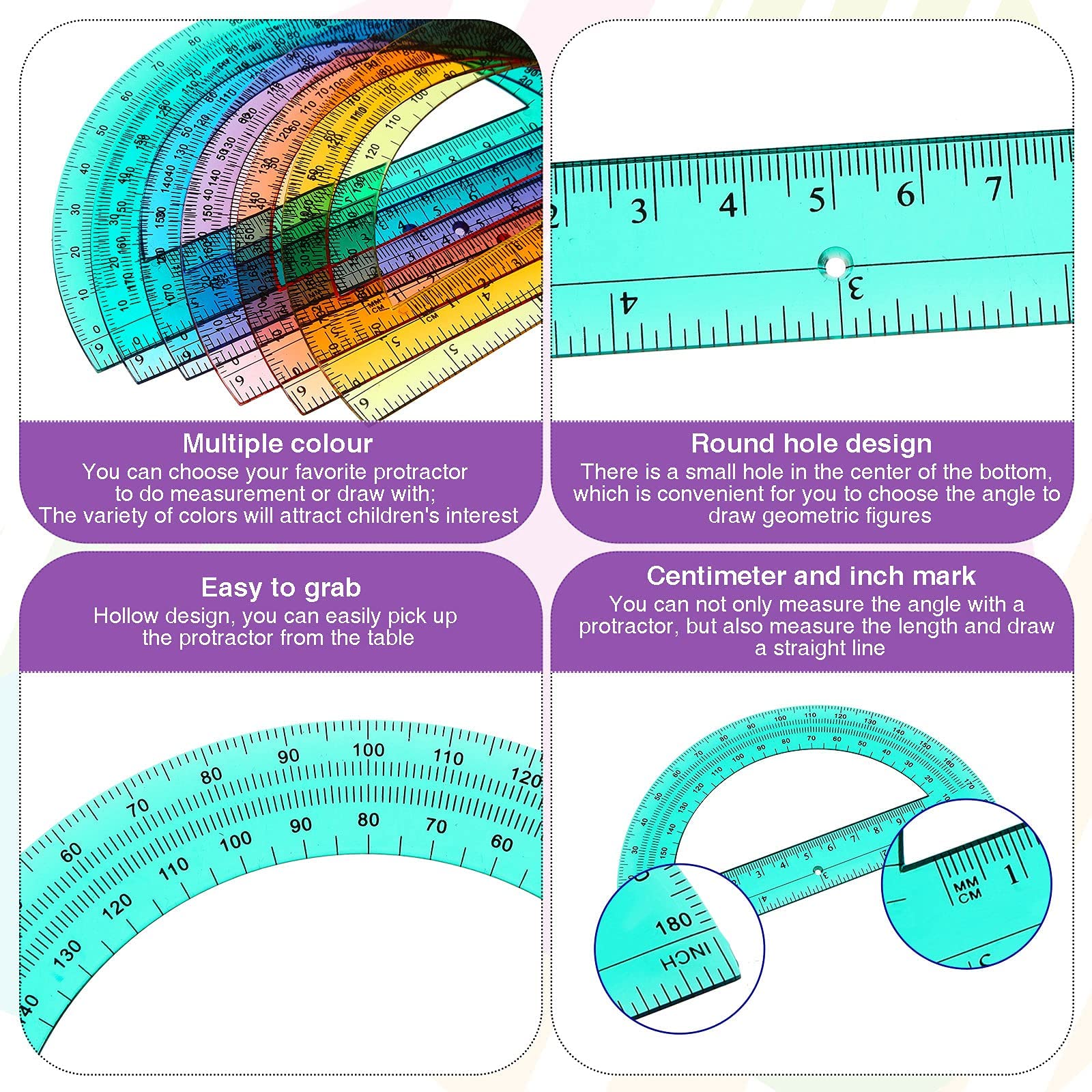 Zonon 200 Stück Mathematik-Winkelmesser aus Kunststoff, 180 Grad, 15,2 cm, durchscheinende Winkelmesser für Geometrie, Winkelmessung, Studenten, Schulbedarf