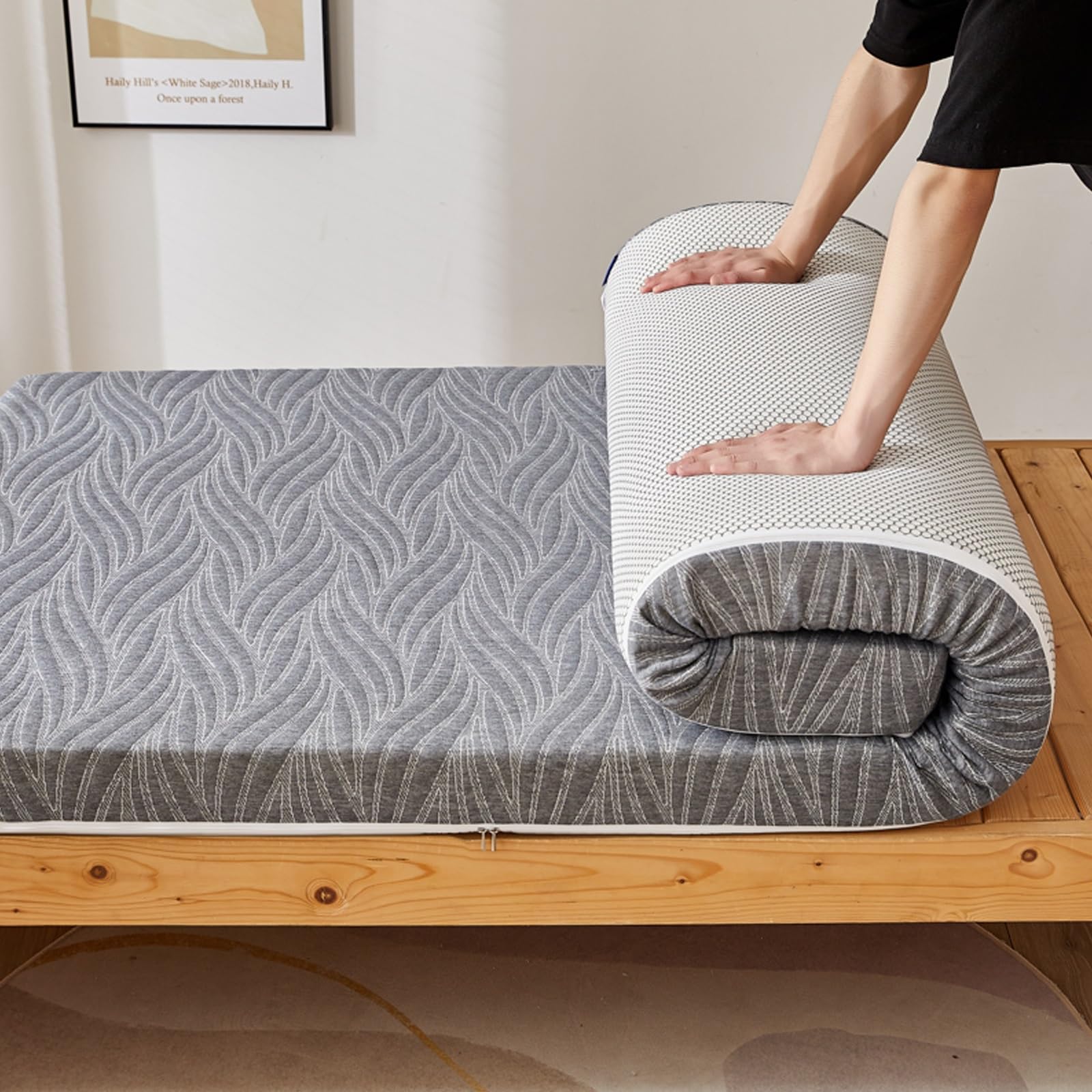 Stil Japanisches Bodenbett Faltbare Campingmatte Dünne Schaumstoffpolsterung für Wohnheim Gästebett Tragbare Schlaflösung (G,90x190x5cm)