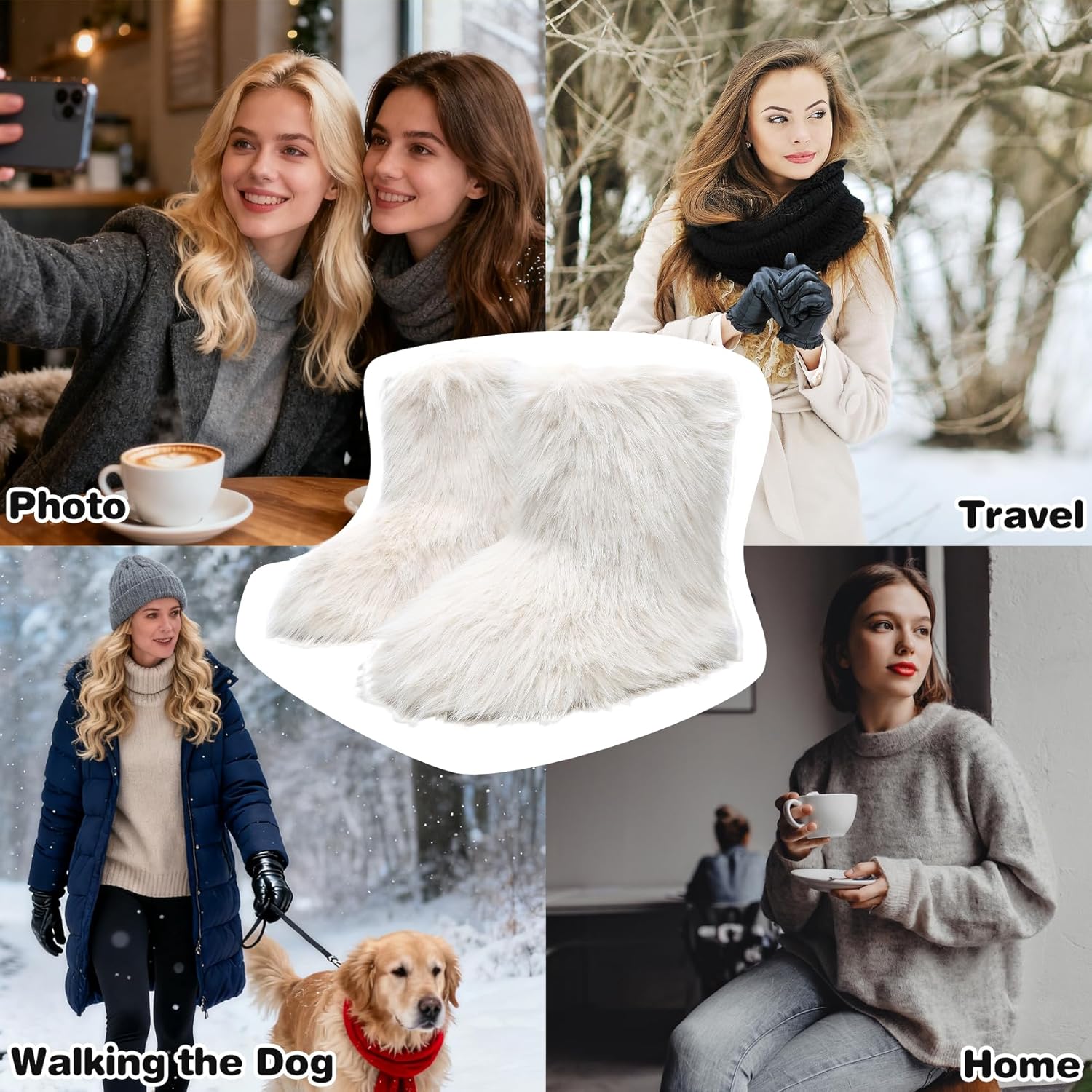 JSWEI Women Winter Snow Boots Soft Comfortable Faux Fur Mid Calf Wide Width Waterproof Warm Lace-Up Snow Boots for Women's Insulated Woman Lightweight Non-Slip Outdoor