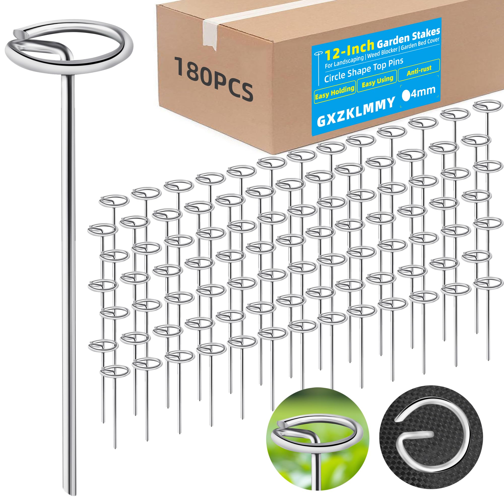 Photo 1 of 12 Inch 180Pcs Thick 8 Gauge 0.16 in Circle Top Landscape Fabric Pins Hard Holding,Galvanized Landscape Fabric Stakes, for Tent, Weed Barrier Fabric, Plant Cover,Landscape Pins Stronger Not Easy Bend