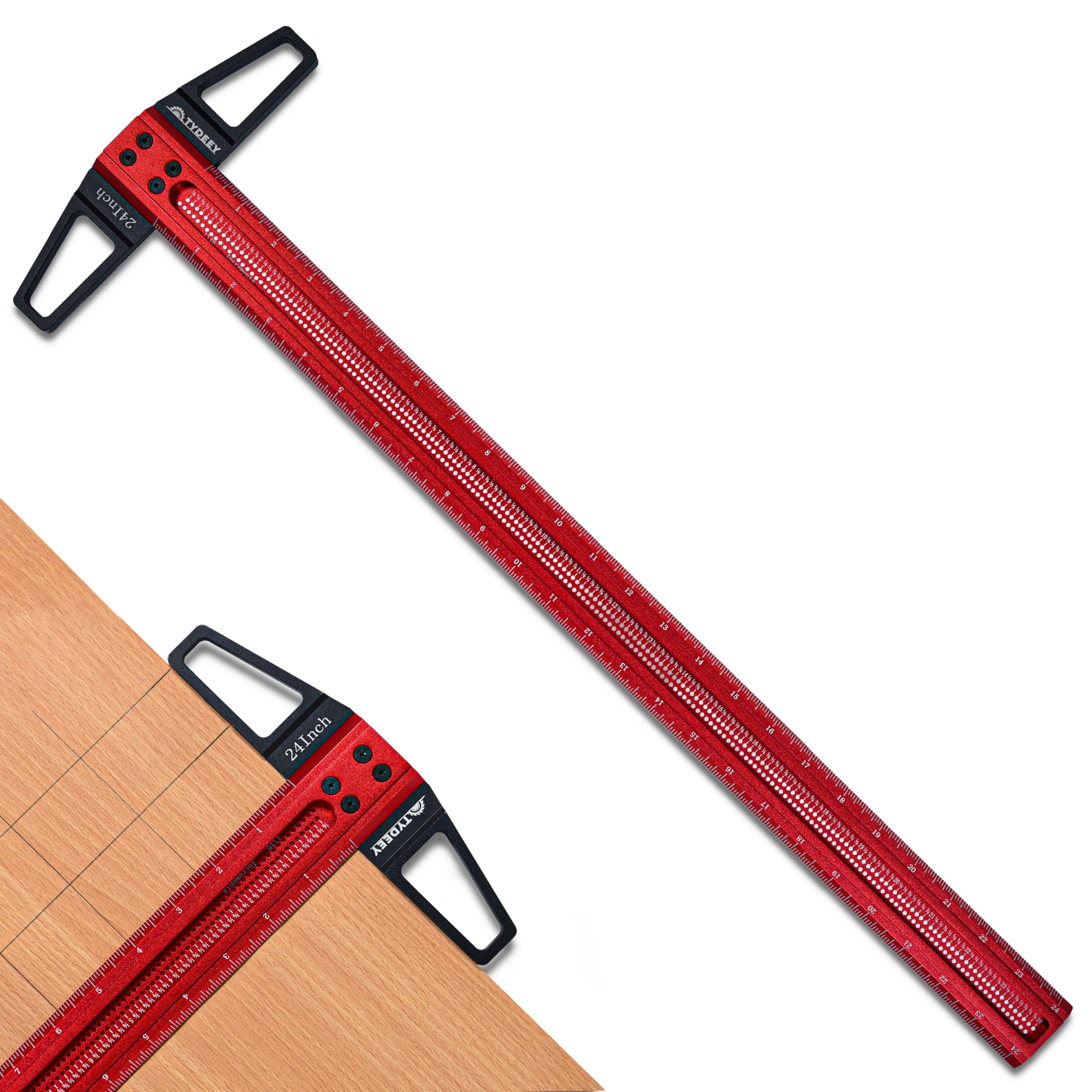 TYDEEY 12, 24, 31, 39 in Ultra-Precision Woodworking Scriber T-Square Ruler 24 in Measuring and Layout Tool, T Type Wood Aluminum Square Rulers for