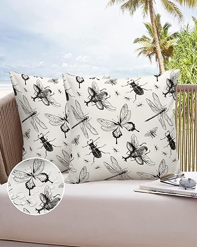 Miniatura 1 de Fundas de almohada impermeables de 16 x 16 pulgadas para sofá, fundas de almohada con patrón de insectos dibujados a mano, paquete de 2 fundas