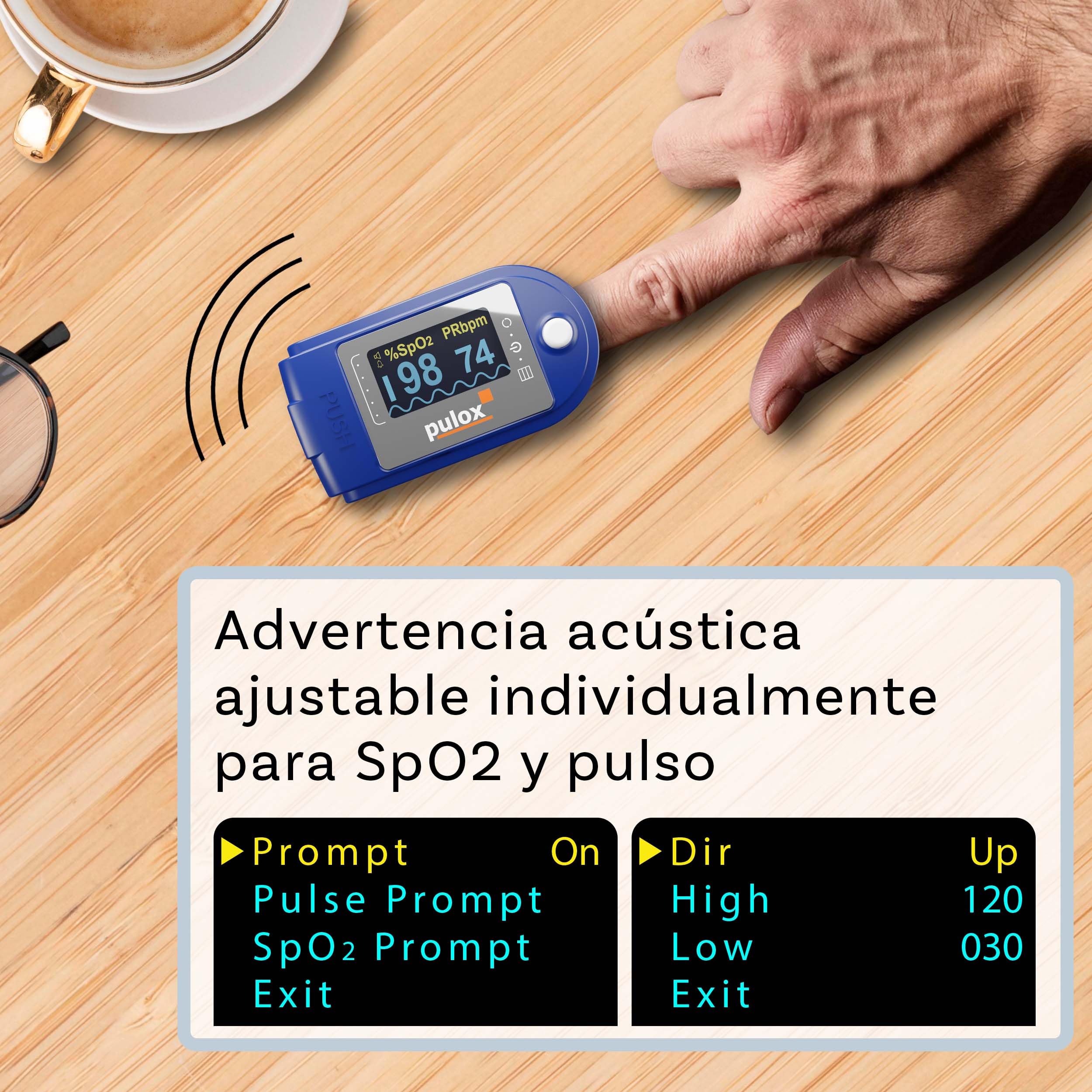 Pulsioxímetro pulox PO-250 con pantalla LCD en color, software y accesorios
