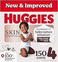 Huggies Skin Essentials Size 4 Diapers 150ct (22-37 lbs) - Hypoallergenic, Leak-Proof, Rash-Free for Sensitive Skin