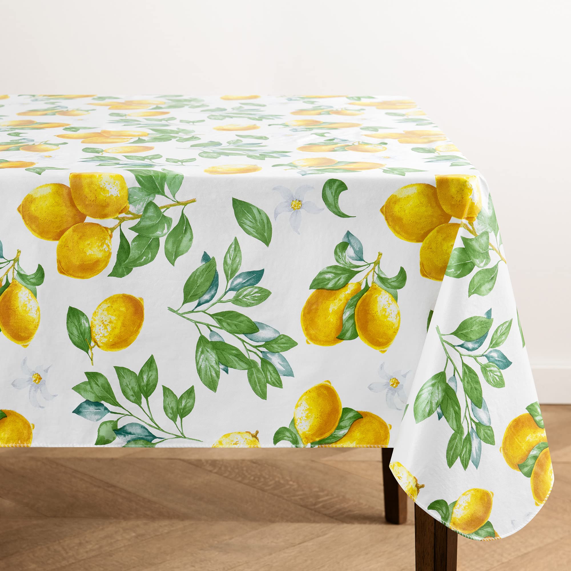 Elrene Home Fashions Vintage Lemon and Citrus Blooms Water- and Stain-Resistant Vinyl Tablecloth with Flannel Backing