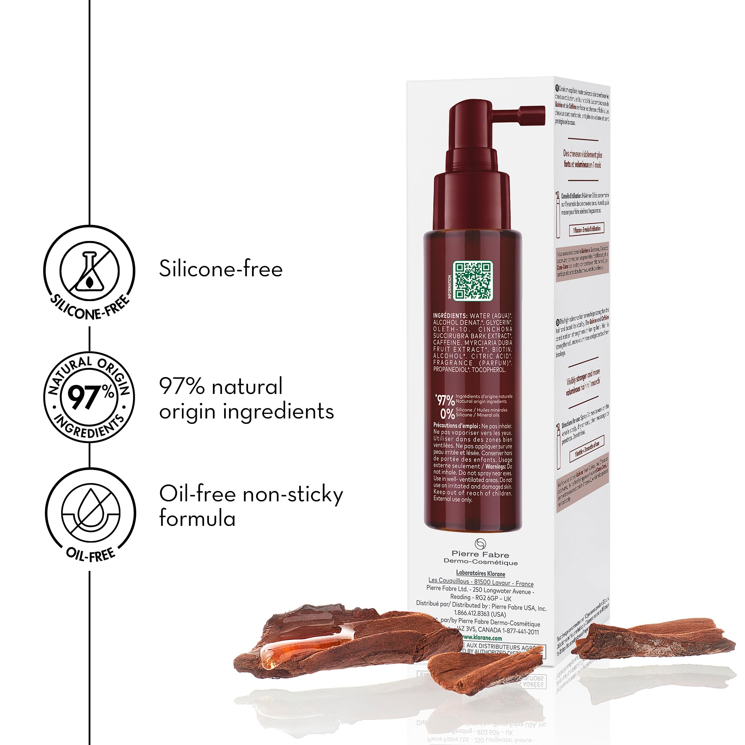 Klorane Intense Strengthening Serum with Quinine - Natural Alternative for Hair Thinning - Support Thicker, Stronger, Healthier Hair - Men & Women - Non-Greasy, Leave-in Formula - 3.3 fl. oz.