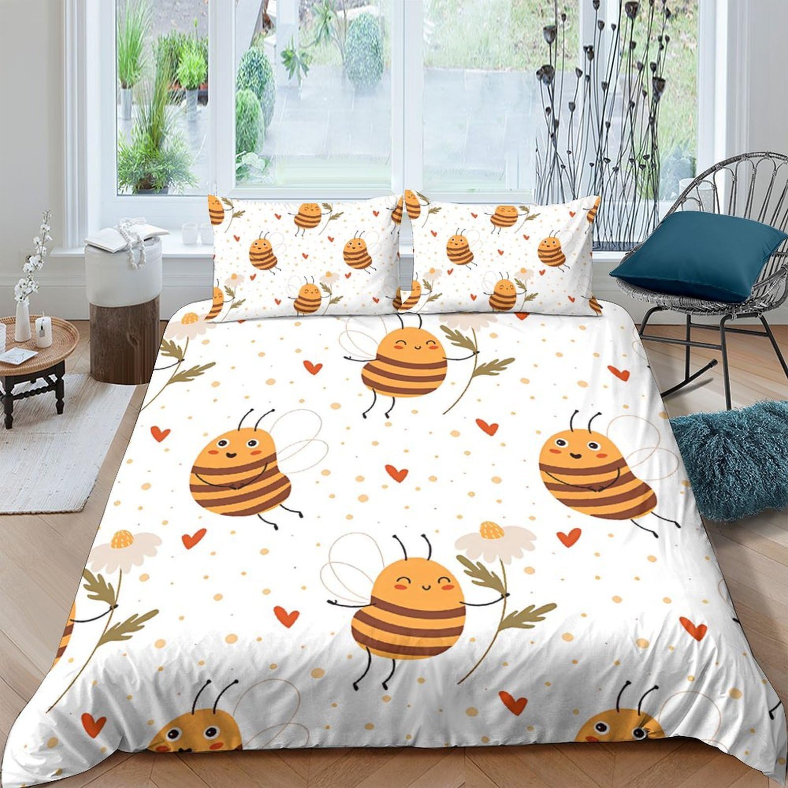 Ctjqhvkz Style-10 3D Printed Cute Bee Fitted Sheet Microfiber Soft Breathable Honeycomb Bed Cover For Bedroom Dorm Mattress Protection Decor Single（135X200cm）