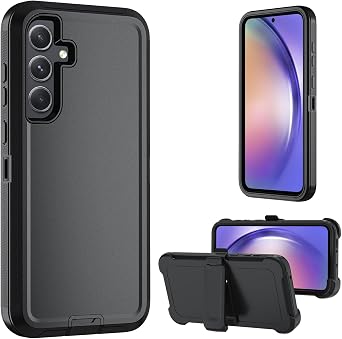 for Samsung Galaxy A55 5G case,A55 5G Heavy Duty case,with Belt-Clip and Tempered Glass Screen Protector, [Military Grade Protective ] [Shockproof] [Dropproof] [Dust-Proof] Black