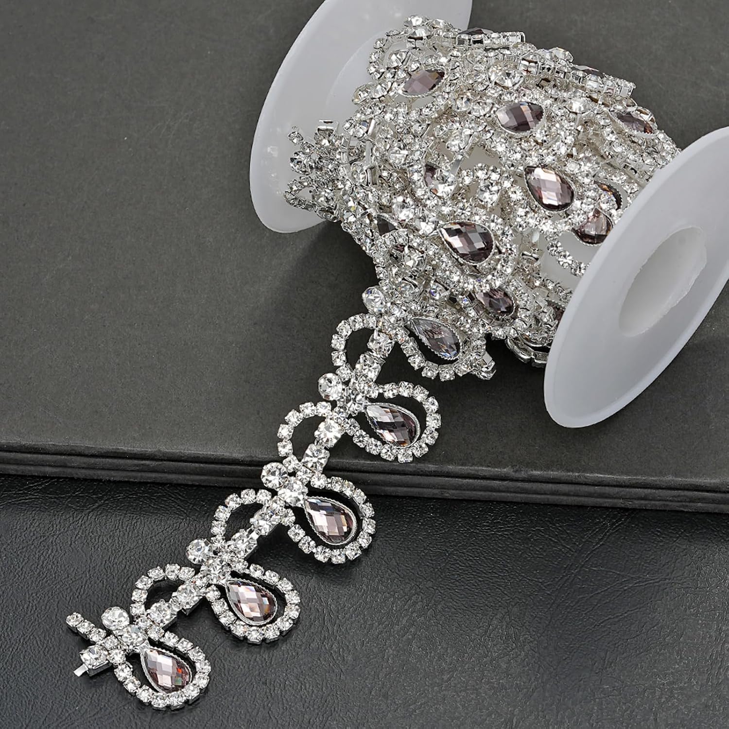 1 Yard Rhinestone Trim, Crystal Rhinestone Chain Applique Embellishment for Sewing Craft Jewelry Decoration Wedding Bouquet Clothing Accessories (Sliver Star)