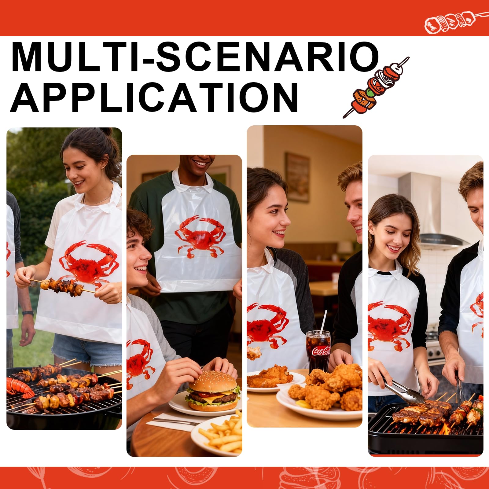 Lot de 100 bavoirs jetables en forme de crabe – 43,2 cm de large pour adultes, bavoirs imperméables pour homard et écrevisses pour fêtes de crustacés, barbecue, restaurant